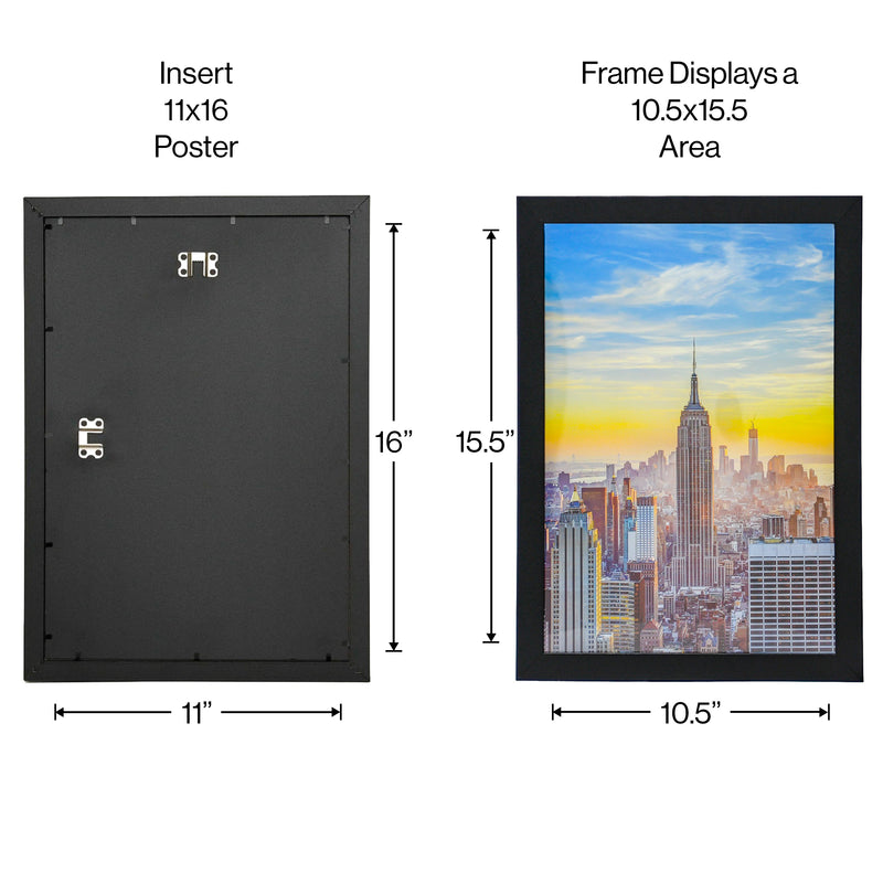 11x16 Black Modern Picture or Poster Frame, 1 inch Wide Border, Acrylic Front