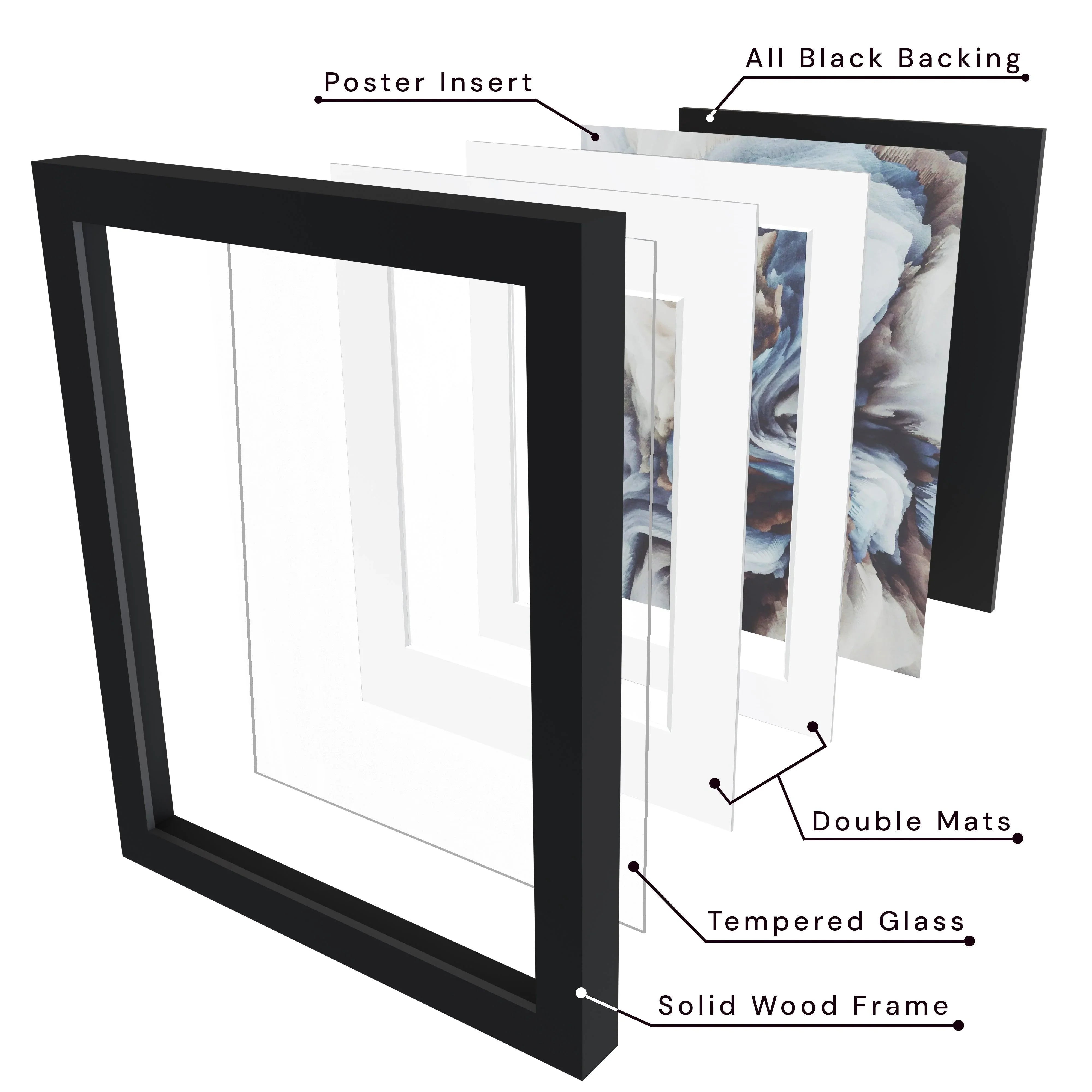 24x36 Multi-Mat Wood Frame - Signature Glass