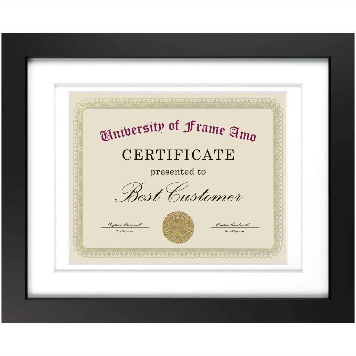 16x20 Frame with Double Mat for 11×14 Certificate - Glass and Wood