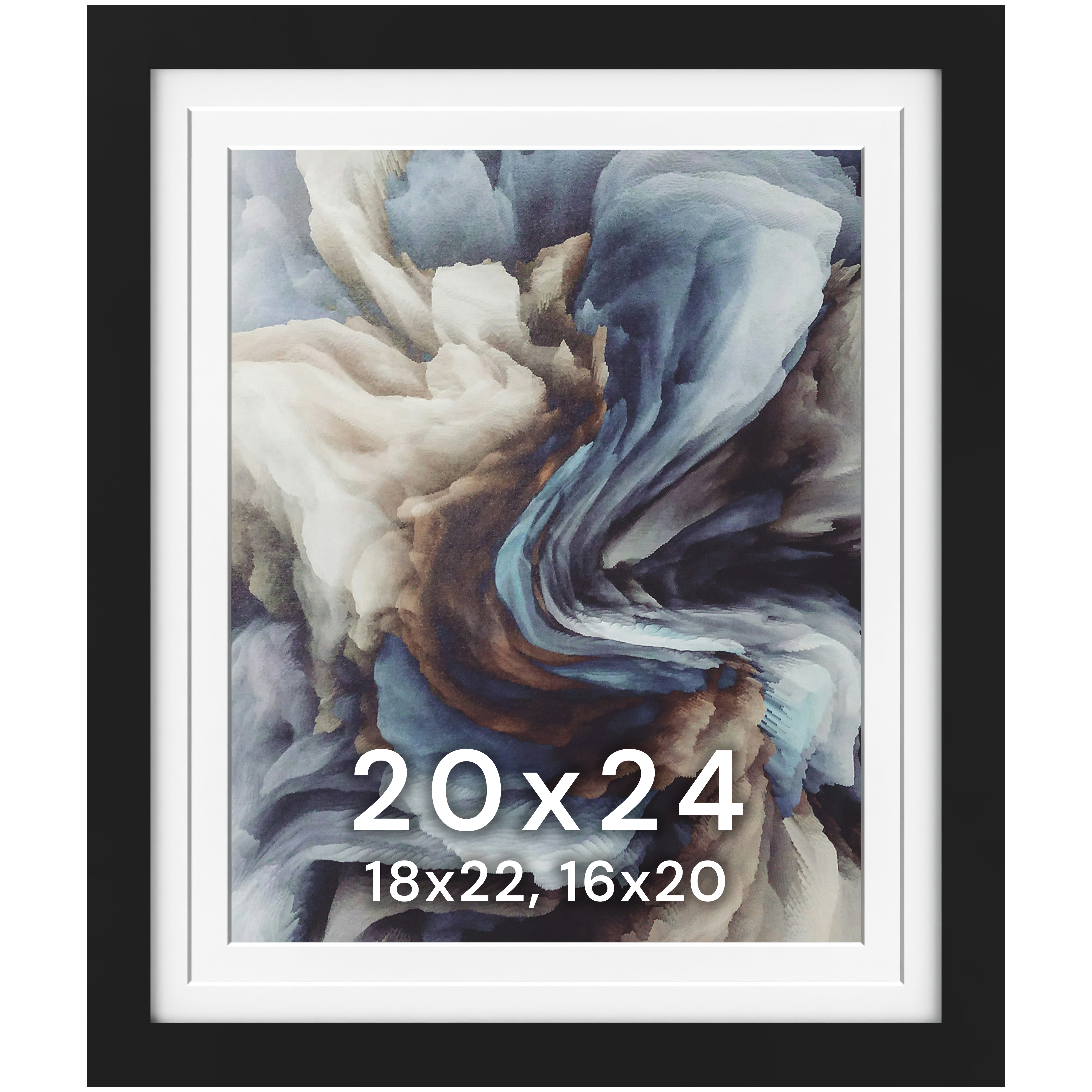 20x24 Wood Frame Double Matted to 18x22 and 16x20 - Glass