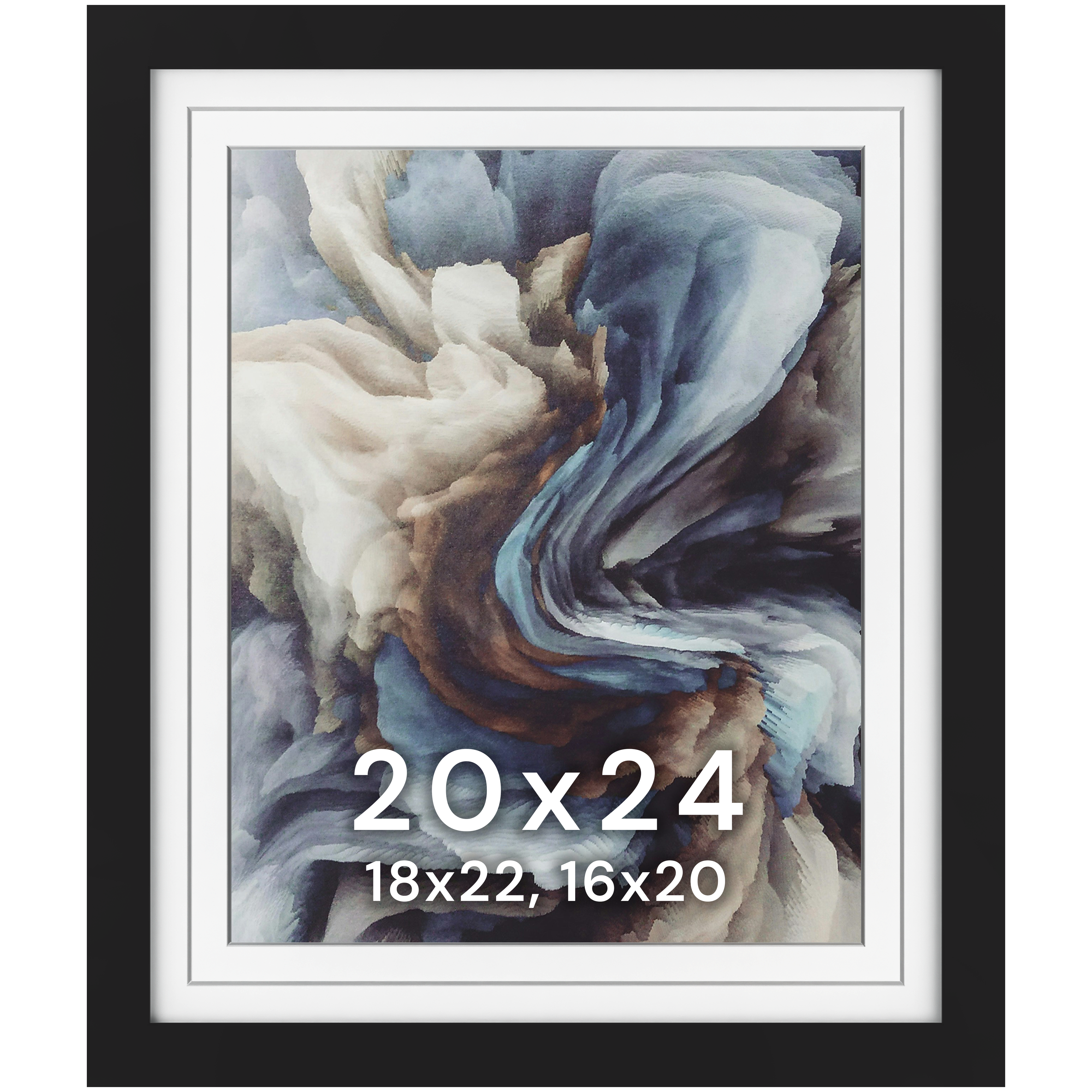 20x24 Wood Frame Double Matted to 18x22 and 16x20 - Glass