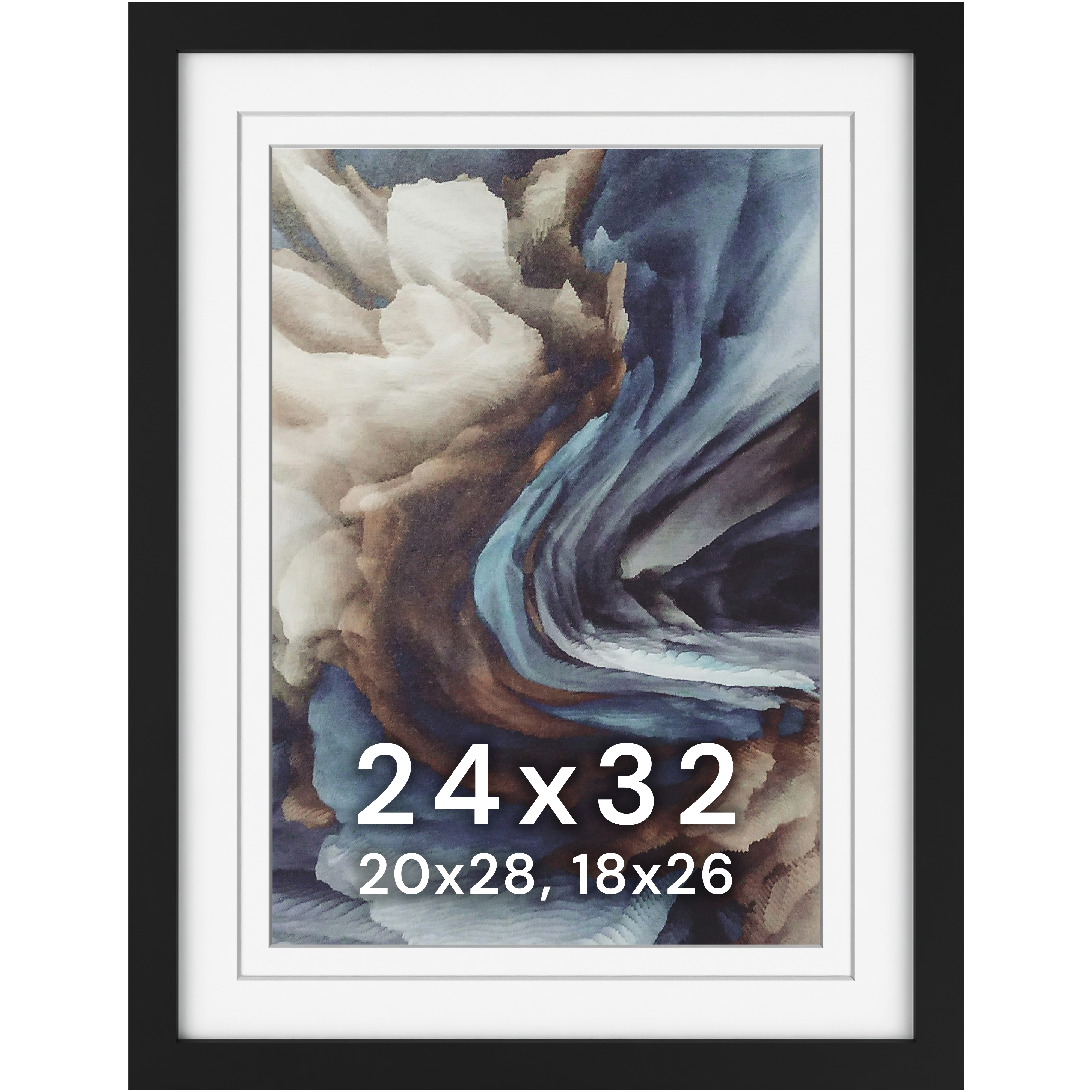 24x32 Poster Frame, Double Matted to 20x28 and 18x26, Black