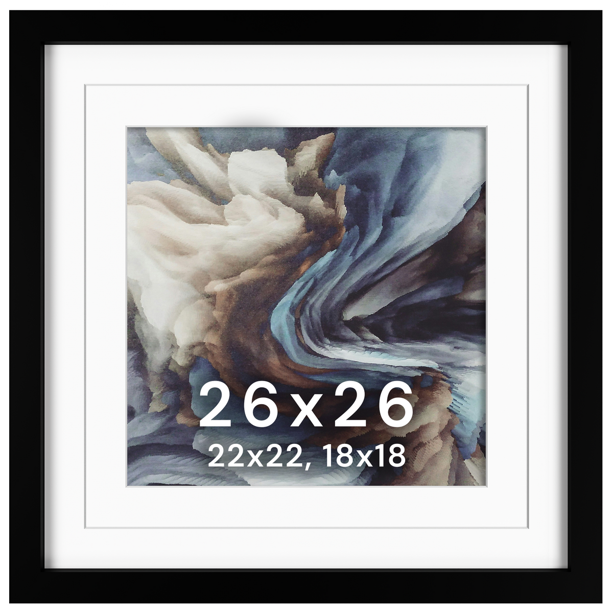 26x26 Wood Frame Double Matted to 22x22 and 18x18 - Glass