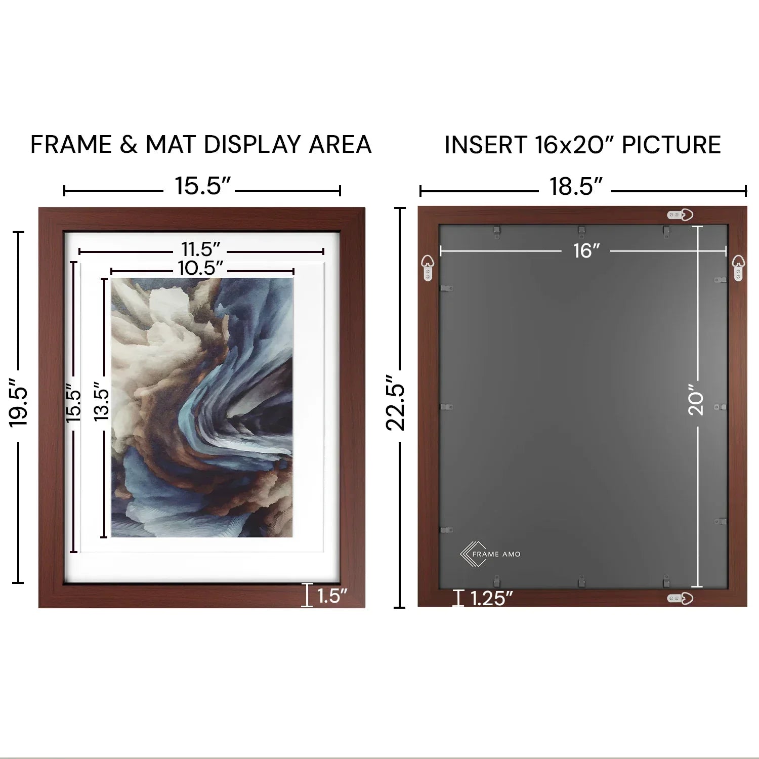 16x20 Frame with Double Mat for 11×14 Certificate - Glass and Wood