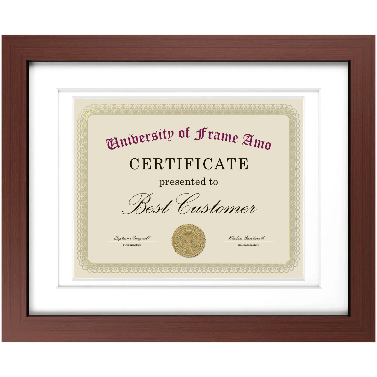 16x20 Frame with Double Mat for 11×14 Certificate - Glass and Wood