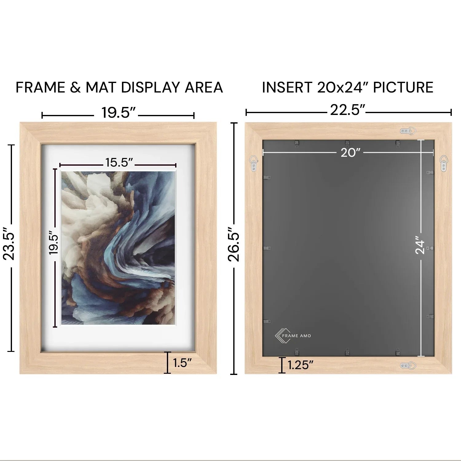 20x24 Wood Frame Matted to 16x20 - Glass