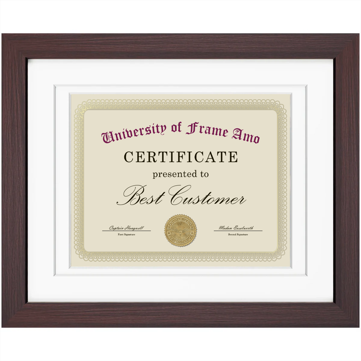 16x20 Frame with Double Mat for 11×14 Certificate - Glass and Wood
