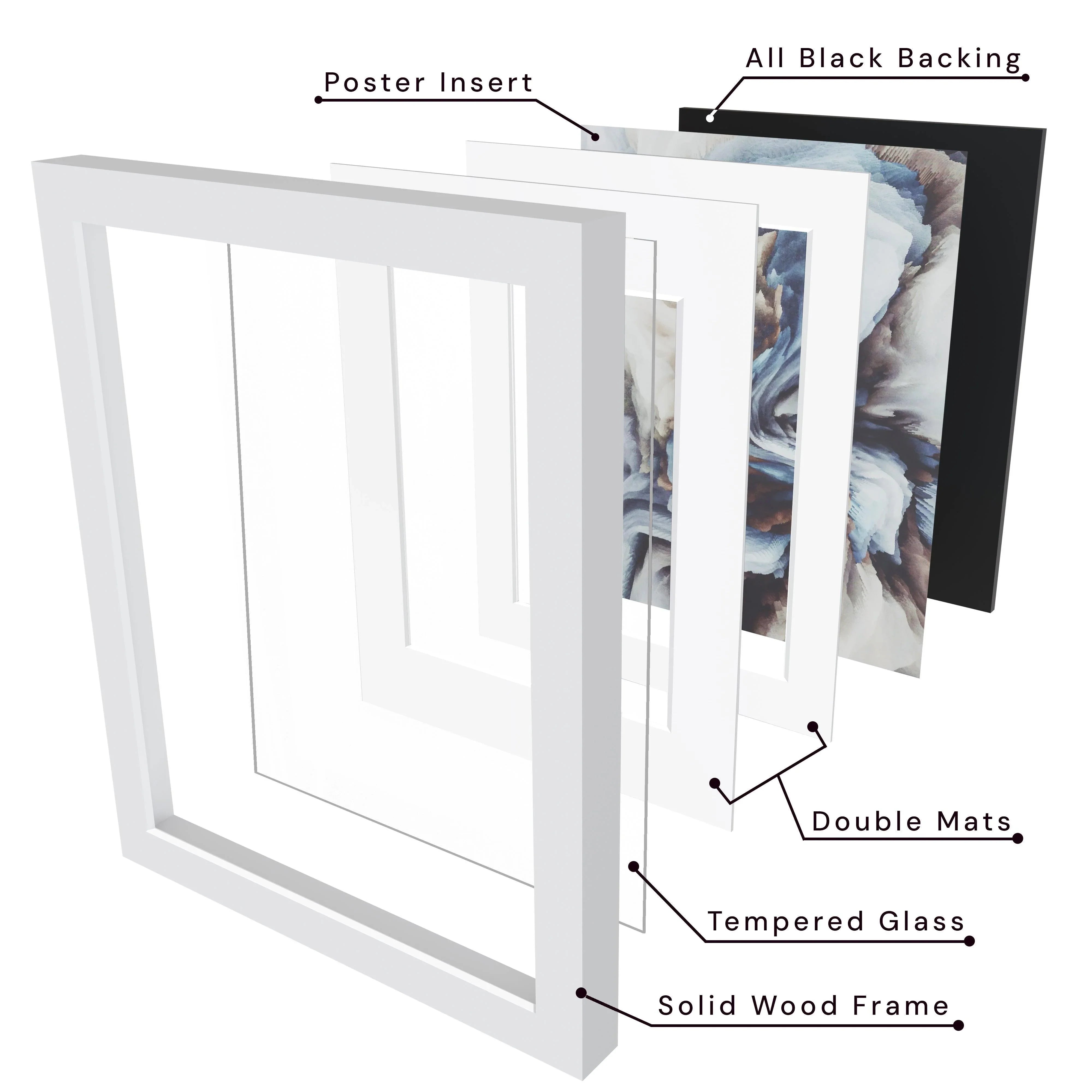 24x36 Multi-Mat Wood Frame - Signature Glass