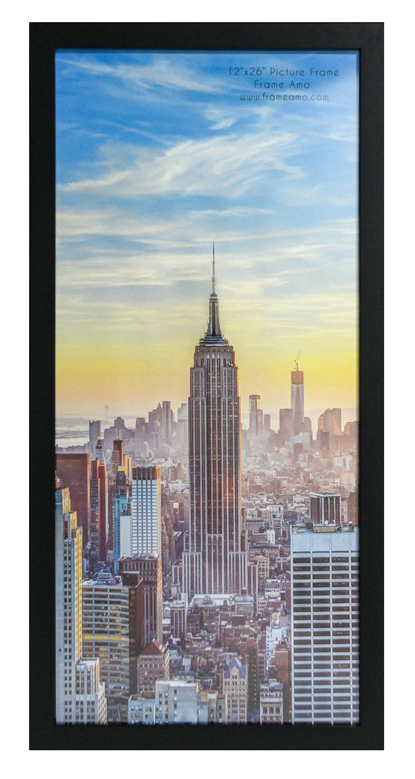 12x26 Black Modern Picture or Poster Frame, 1 inch Wide Border, Acrylic Front