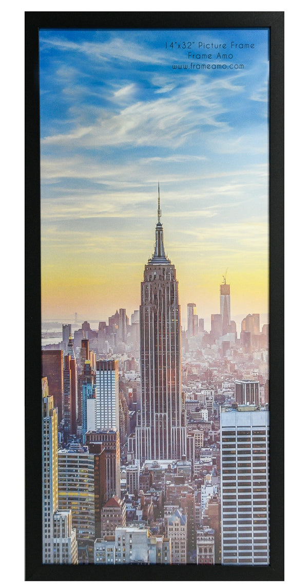 14x32 Black Modern Picture or Poster Frame, 1 inch Wide Border, Acrylic Front