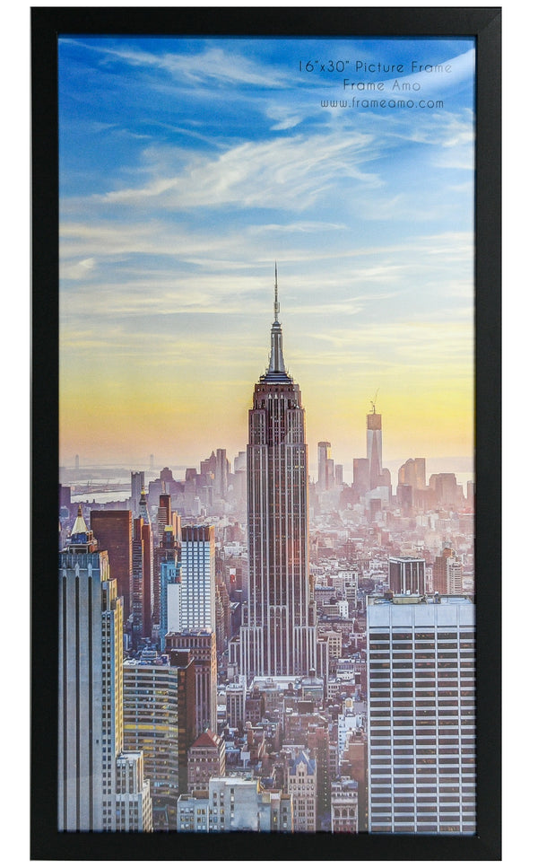 16x30 Black Modern Picture or Poster Frame, 1 inch Wide Border, Acrylic Front