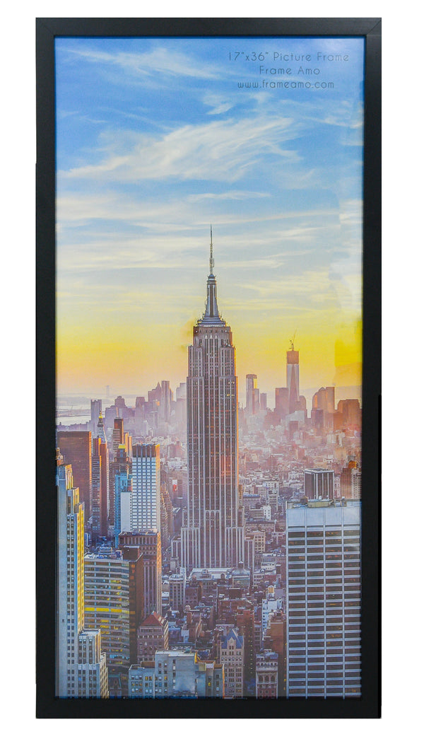 17x36 Black Modern Picture or Poster Frame, 1 inch Wide Border, Acrylic Front