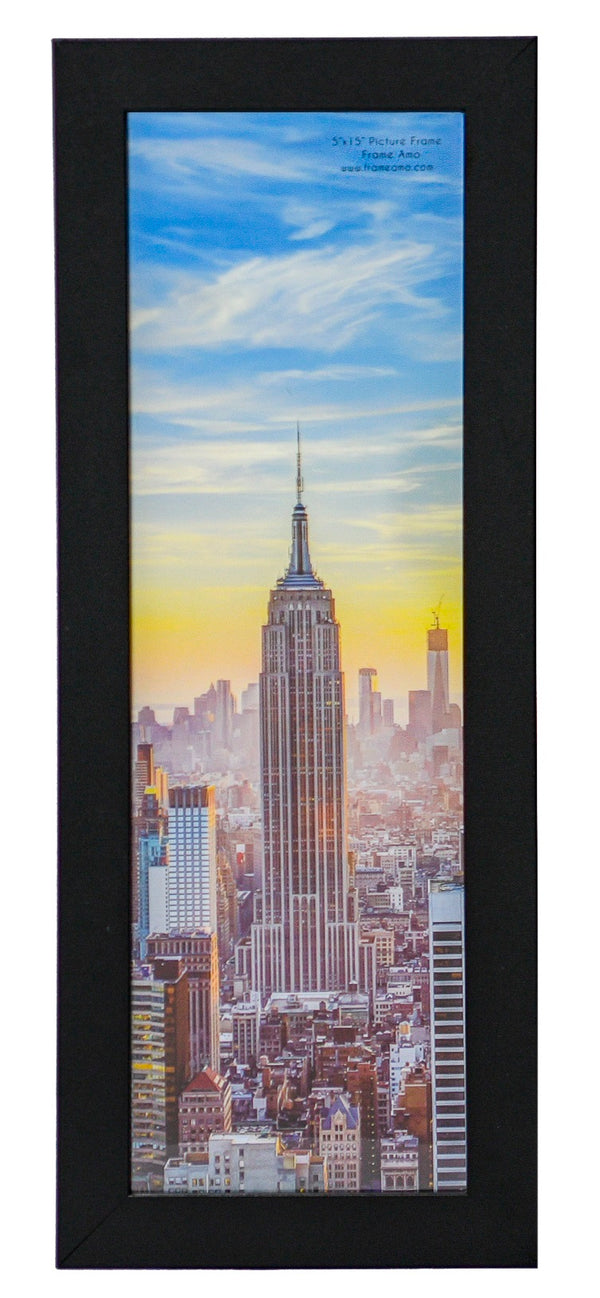5x15 Black Modern Picture or Poster Frame, 1 inch Wide Border, Acrylic Front