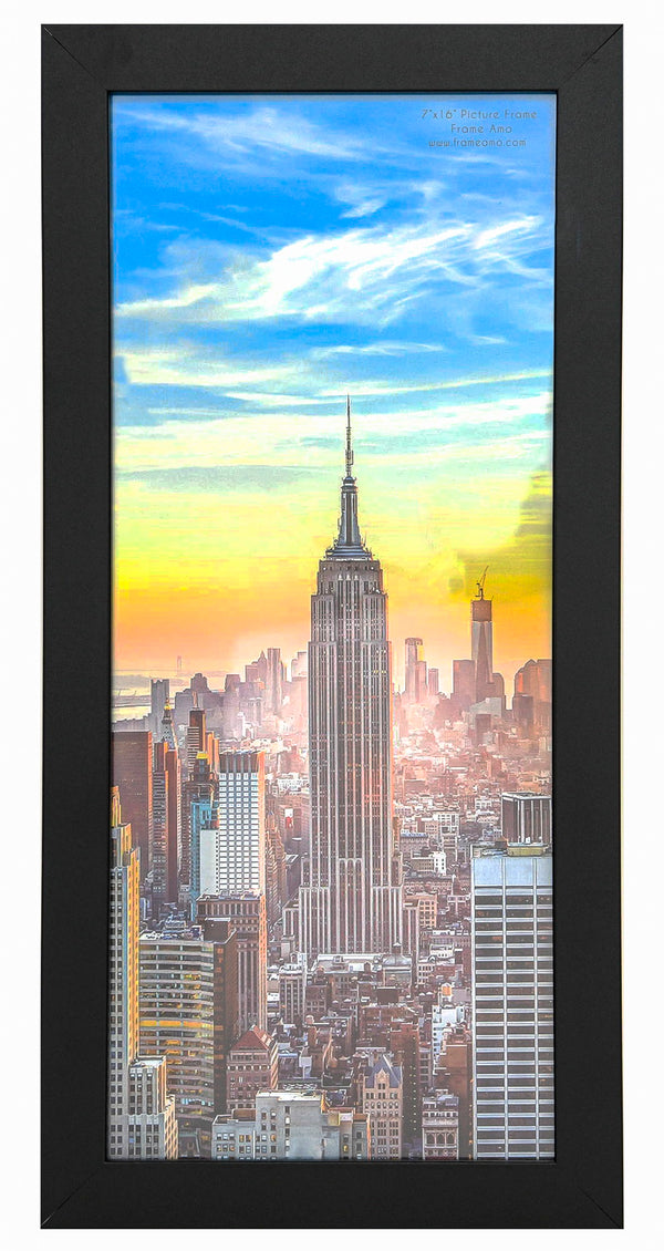 7x16 Black Modern Picture or Poster Frame, 1 inch Wide Border, Acrylic Front