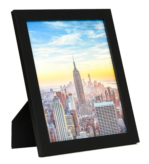 9x11 Black Modern Picture Frame, 1 inch Border, Glass Front, for Wall or Table