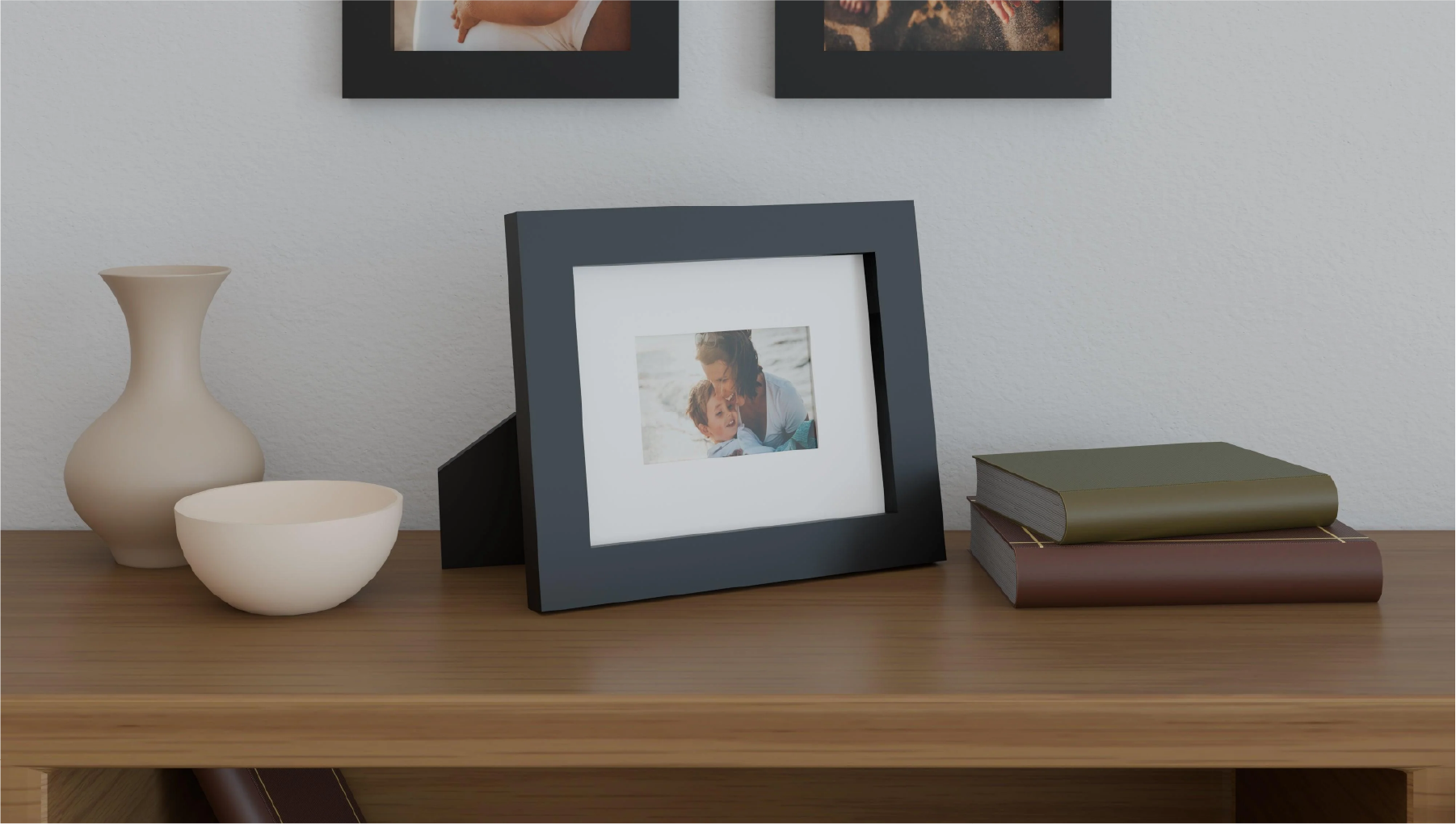 8x10 solid wood picture frame propped up on its easel back 