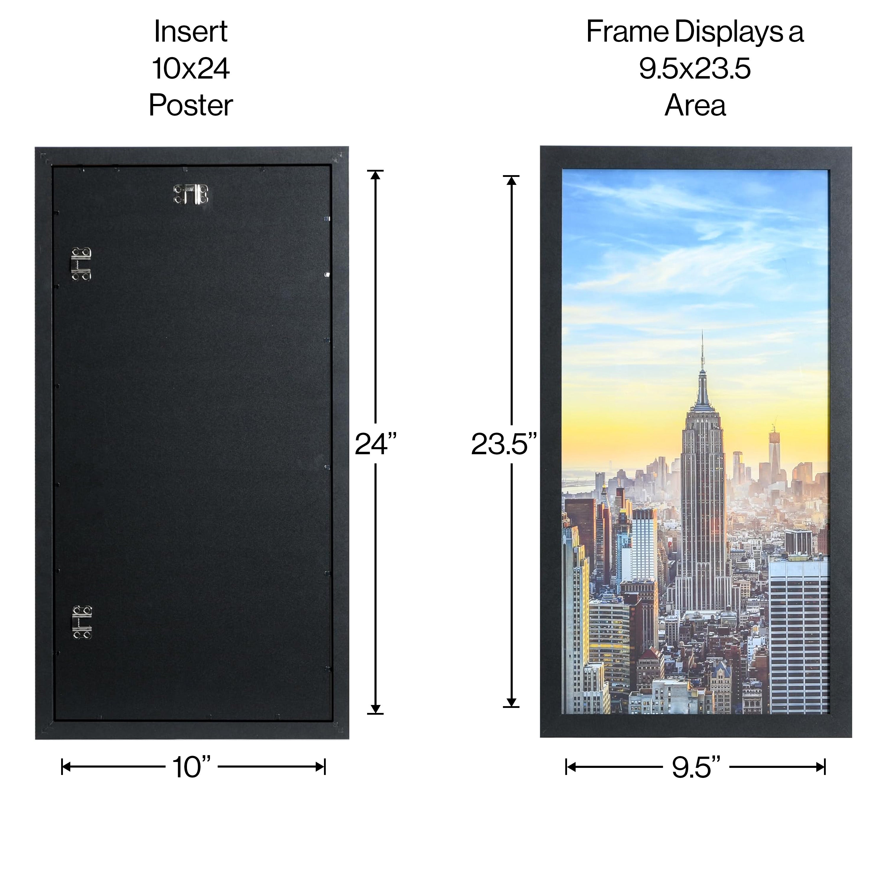 10x24 Black Modern Picture or Poster Frame, 1 inch Wide Border, Acrylic Front