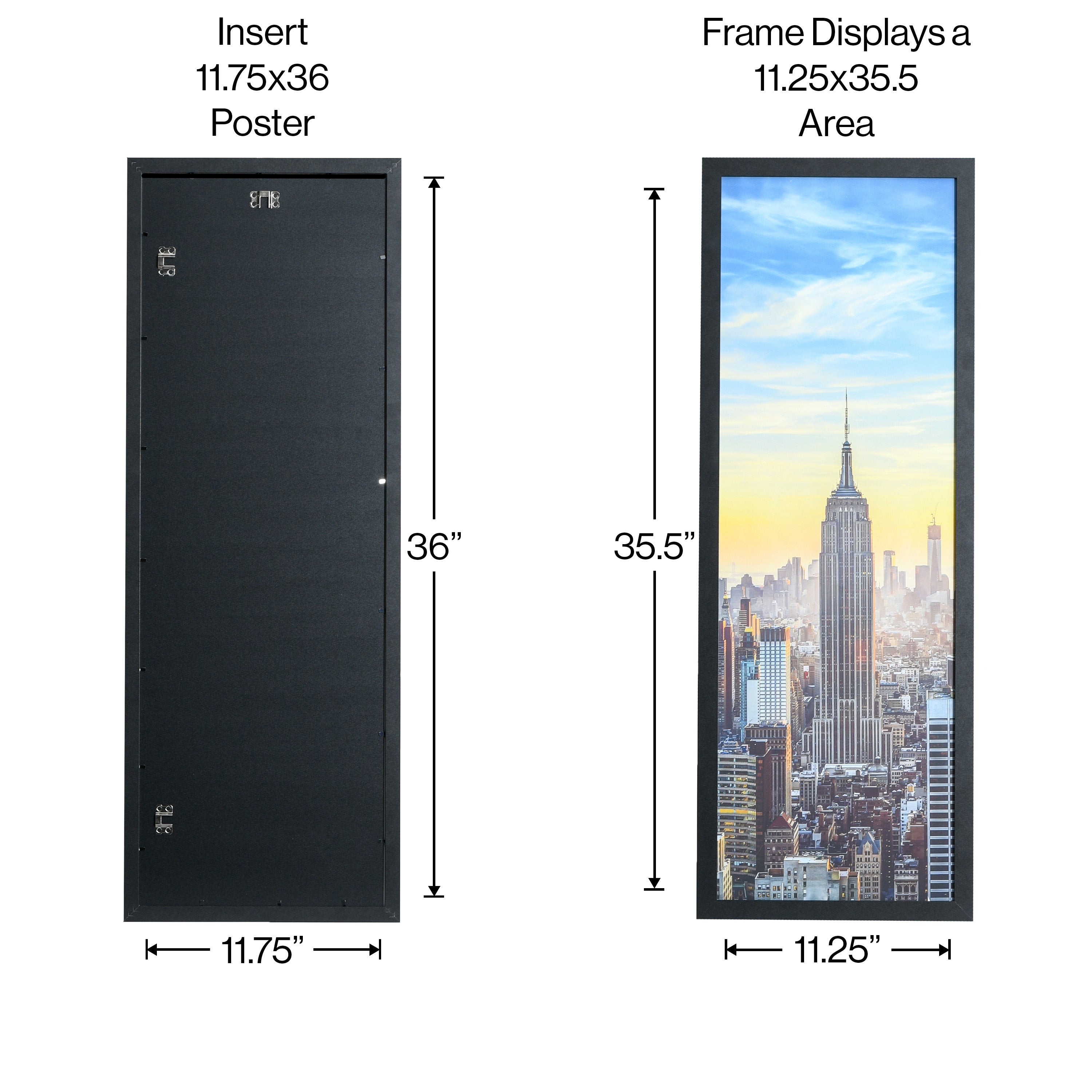 11.75x36 Modern Picture or Poster Frame, 1 inch Wide Border, Acrylic Front