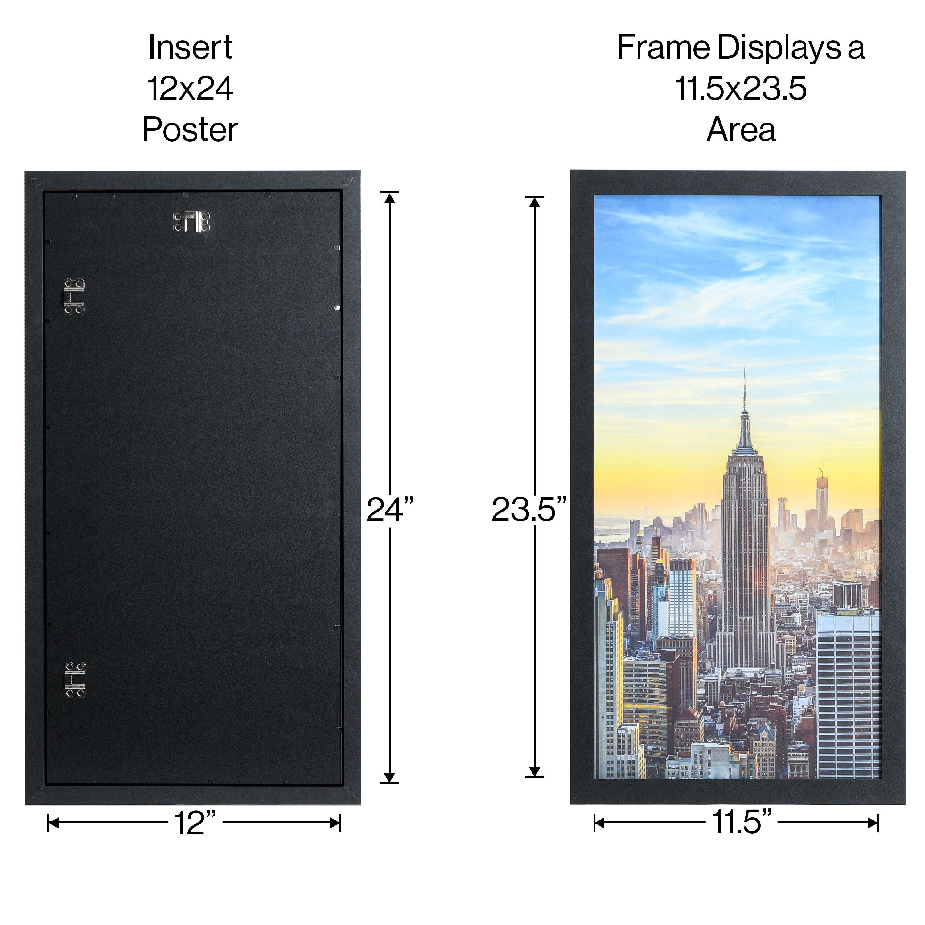 12x24 Modern Picture or Poster Frame, 1 inch Wide Border, Acrylic Front