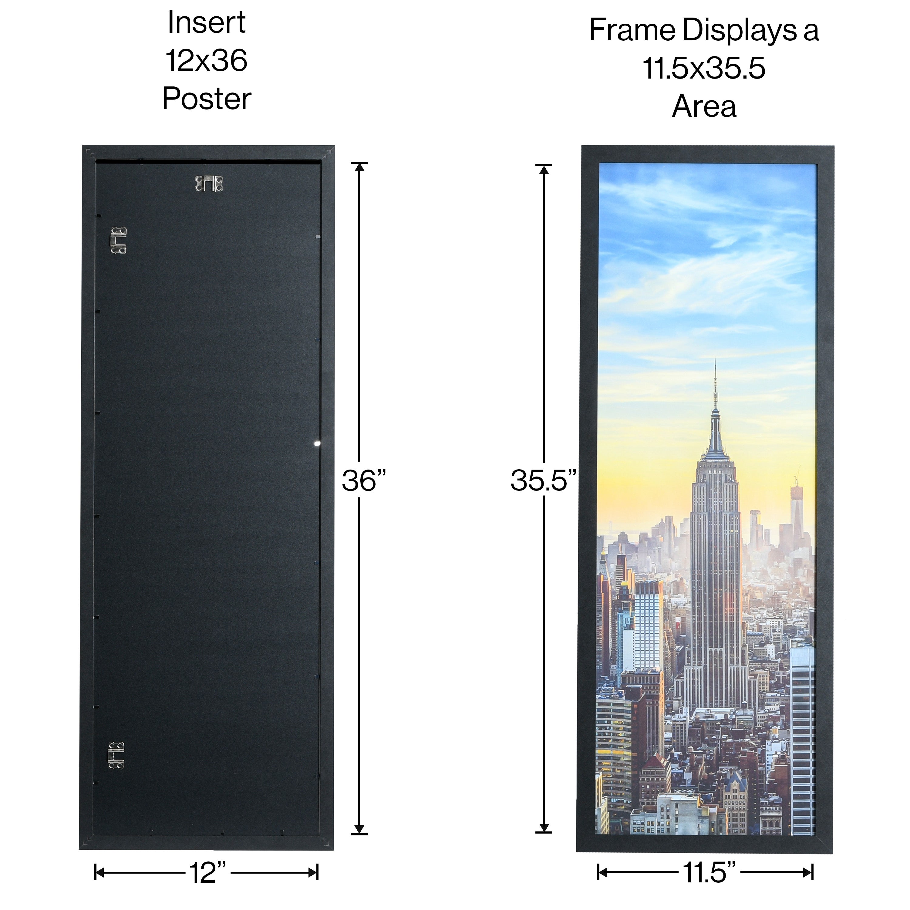 12x36 Modern Picture or Poster Frame, 1 inch Wide Border, Acrylic Front