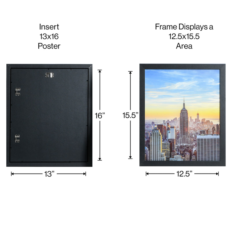 13x16 Black Modern Picture or Poster Frame, 1 inch Wide Border, Acrylic Front