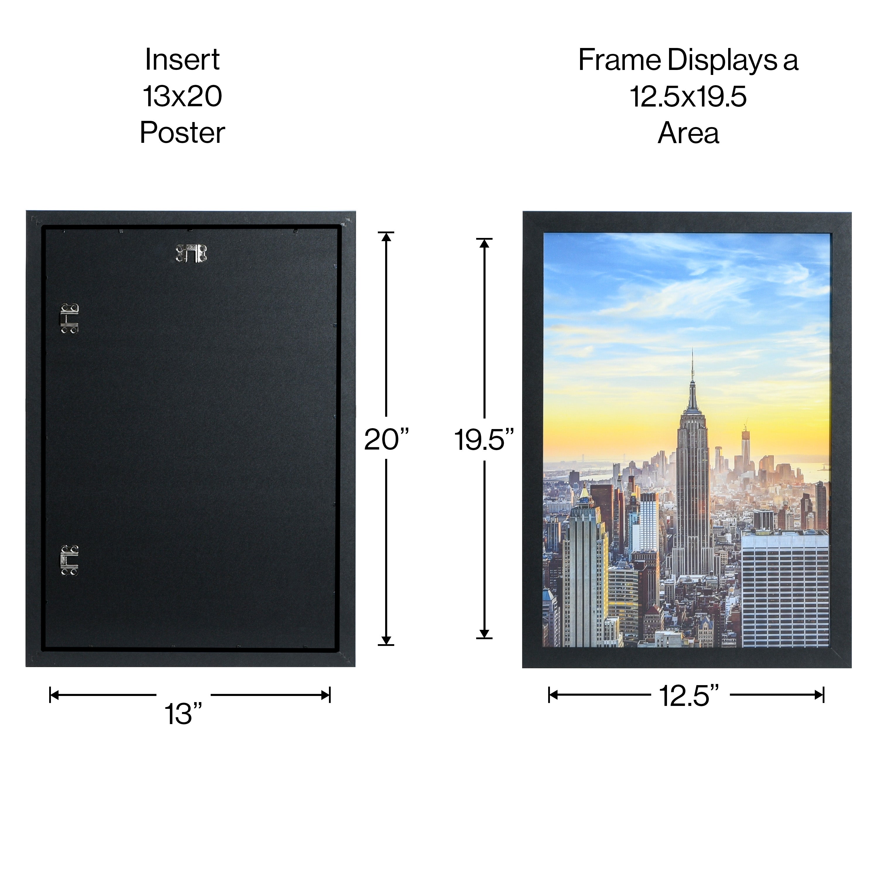 13x20 Modern Picture or Poster Frame, 1 inch Wide Border, Acrylic Front