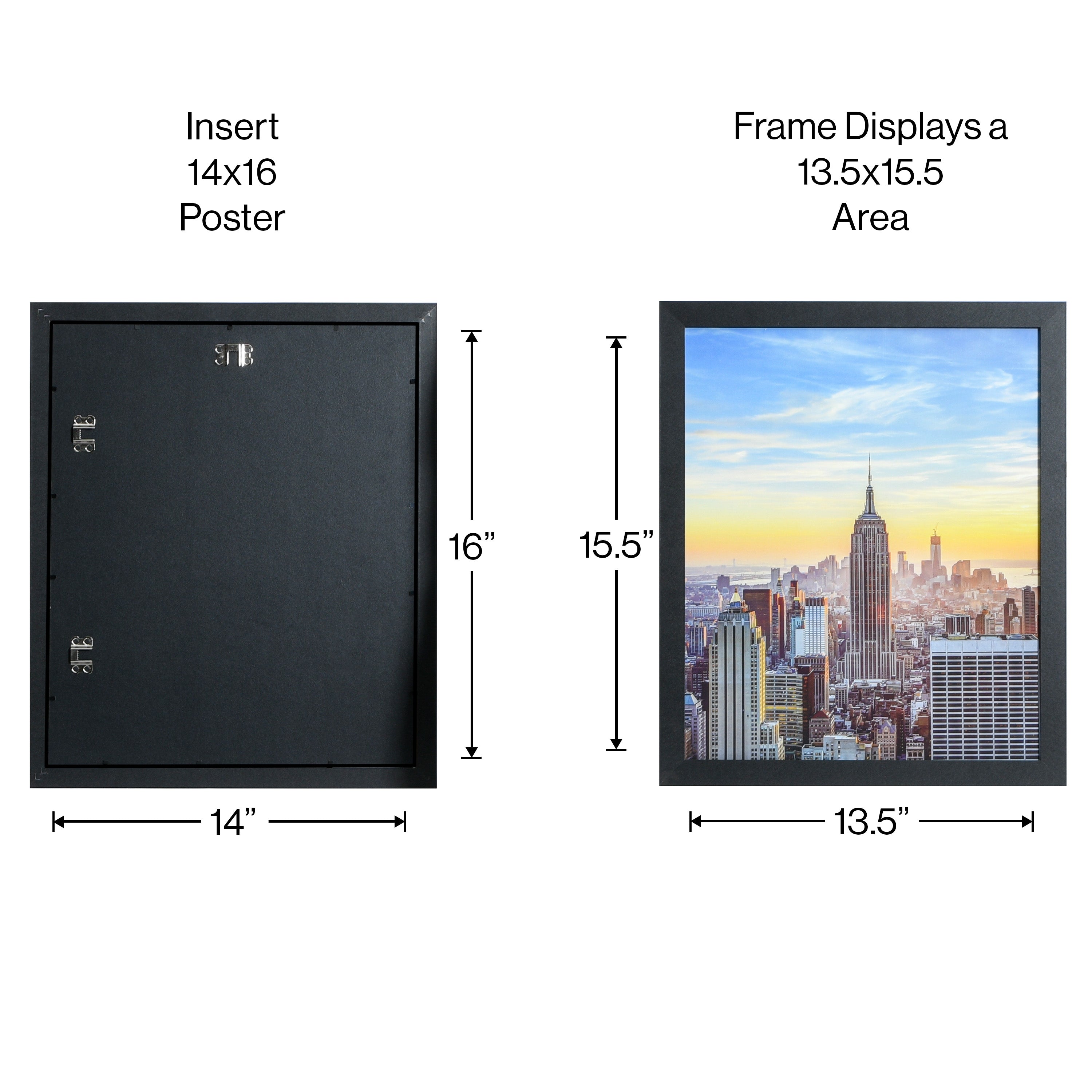 14x16 Black Modern Picture or Poster Frame, 1 inch Wide Border, Acrylic Front