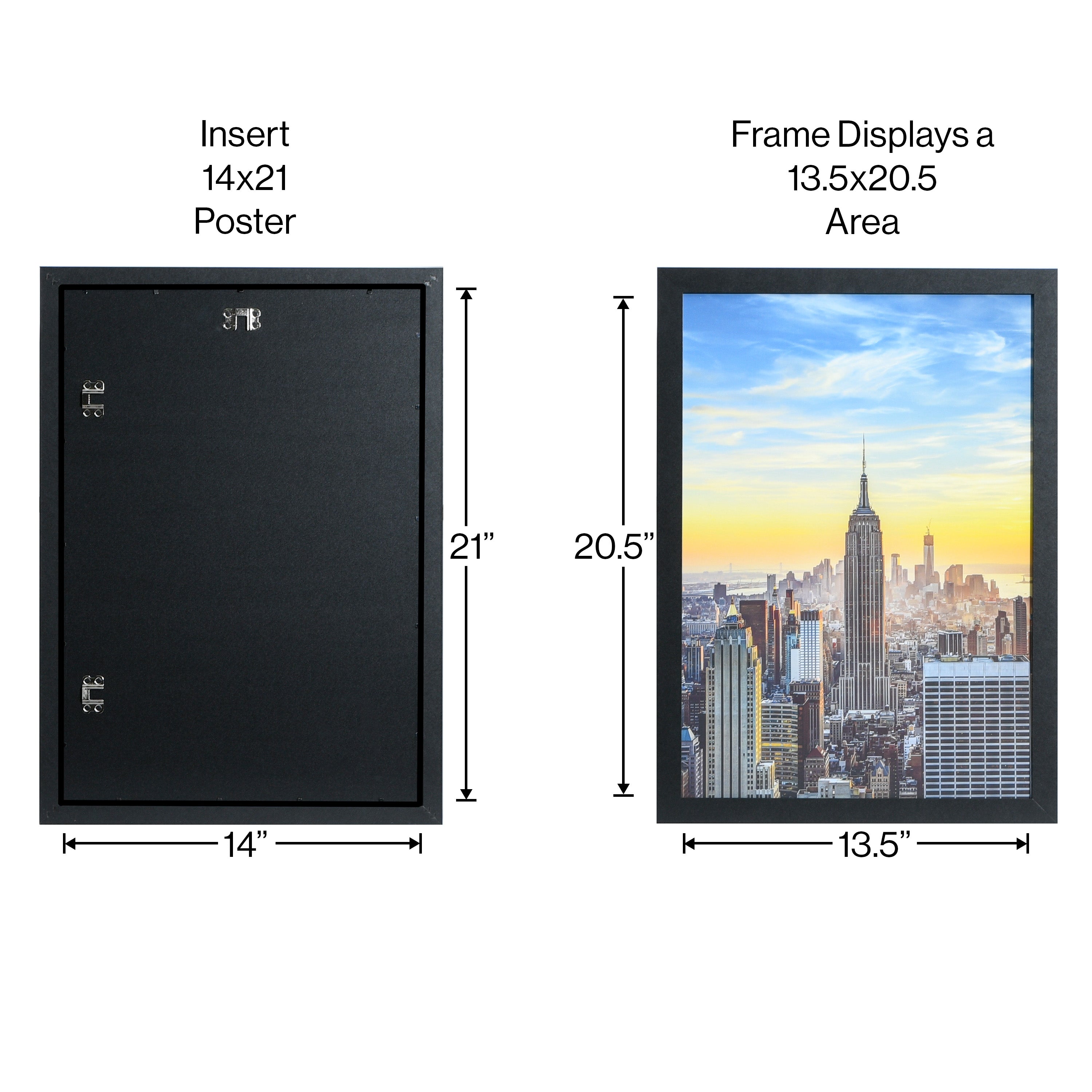 14x21 Black Modern Picture or Poster Frame, 1 inch Wide Border, Acrylic Front