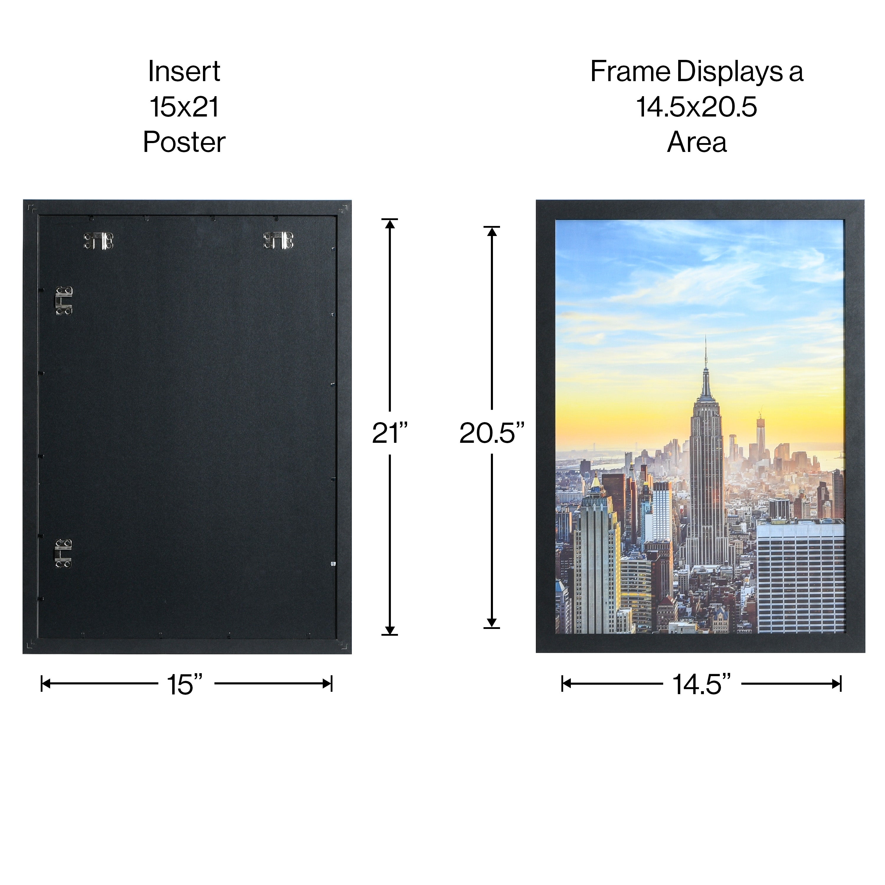 15x21 Black Modern Picture or Poster Frame, 1 inch Wide Border, Acrylic Front