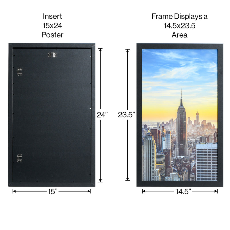 15x24 Black Modern Picture or Poster Frame, 1 inch Wide Border, Acrylic Front