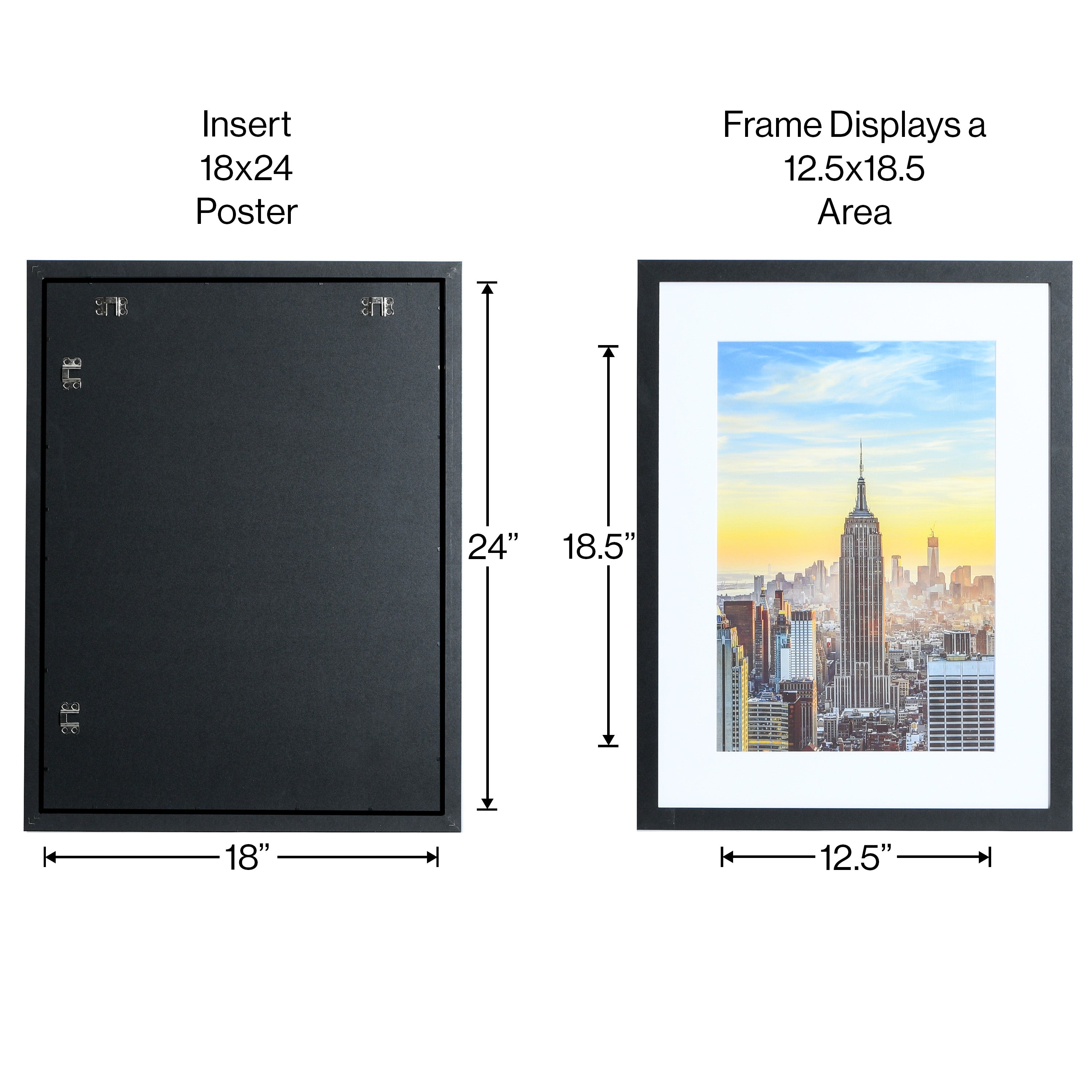 18x24-13x19 Modern Picture Frame, with White Mat, 1 inch Wide Border, Acrylic Front