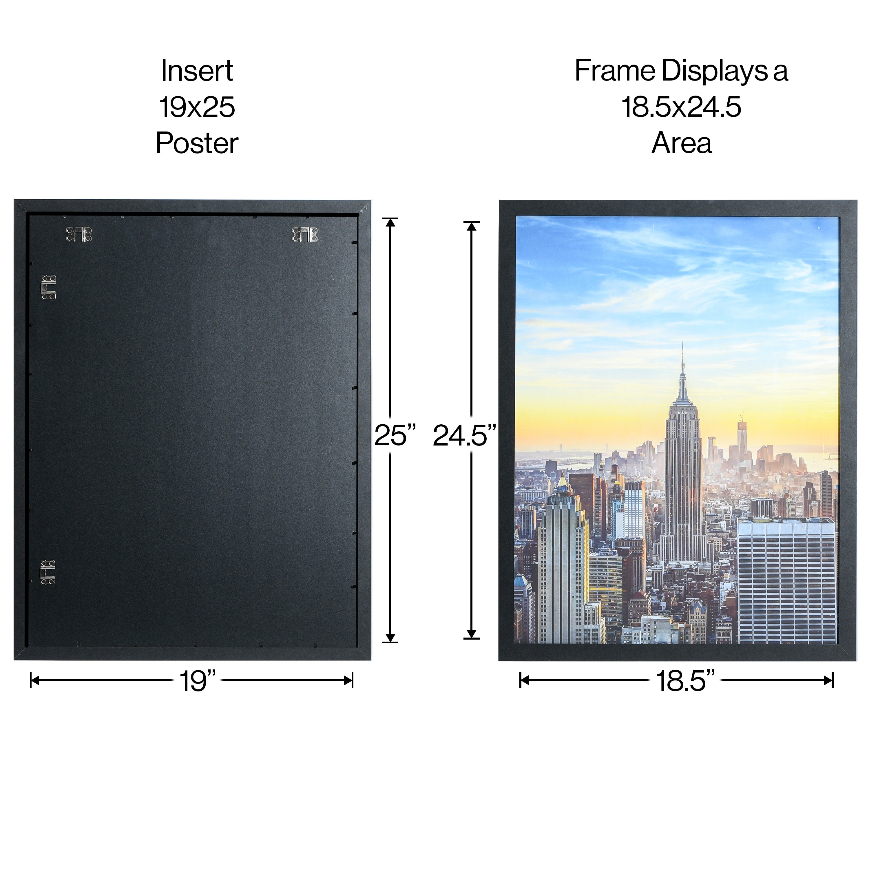 19x25 Modern Picture or Poster Frame, 1 inch Wide Border, Acrylic Front