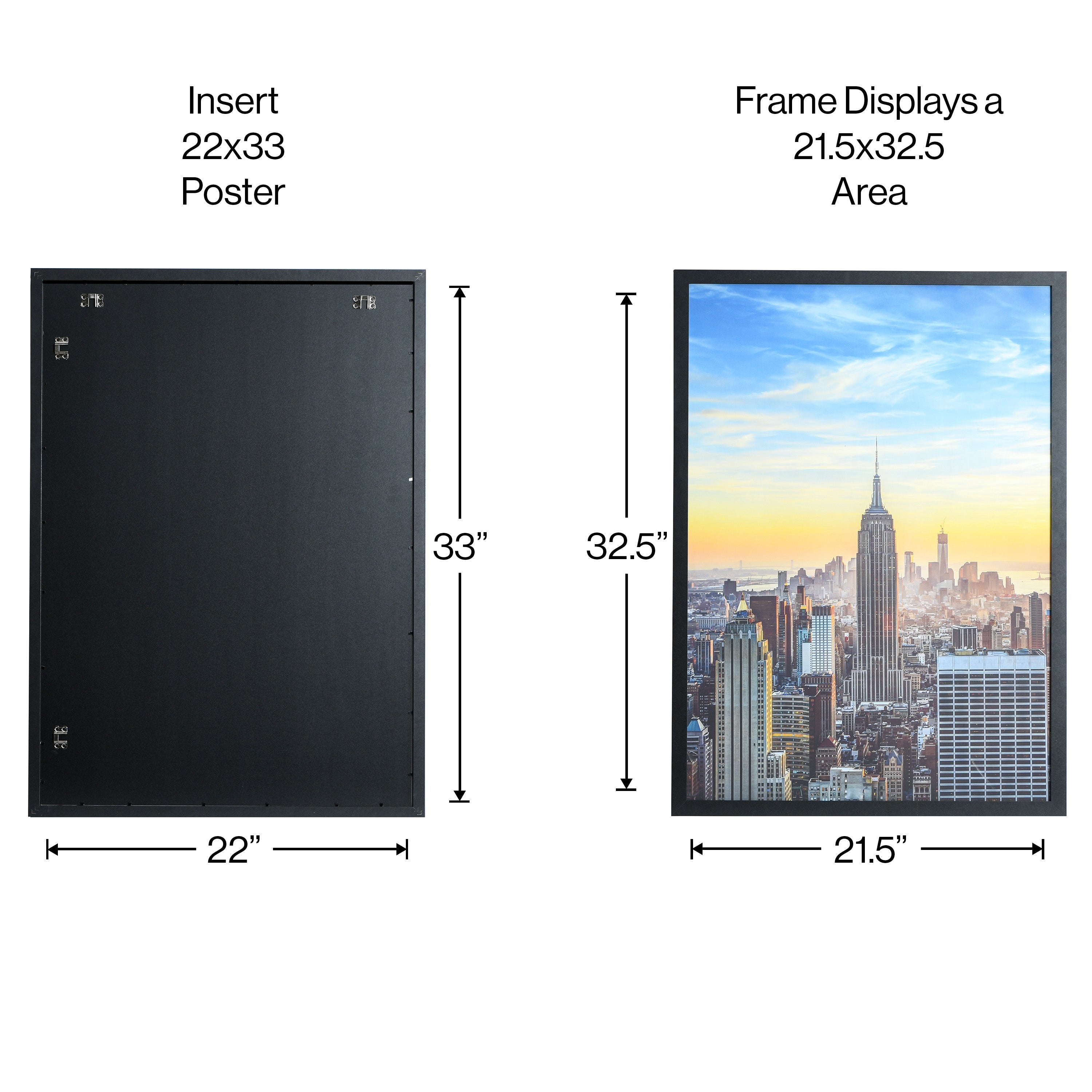 22x33 Modern Picture or Poster Frame, 1 inch Wide Border, Acrylic Front