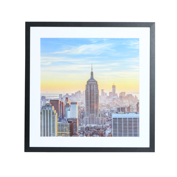 24x24-20x20 Modern Black Picture Frame, with White Mat, 1 inch Wide Border, Acrylic Front