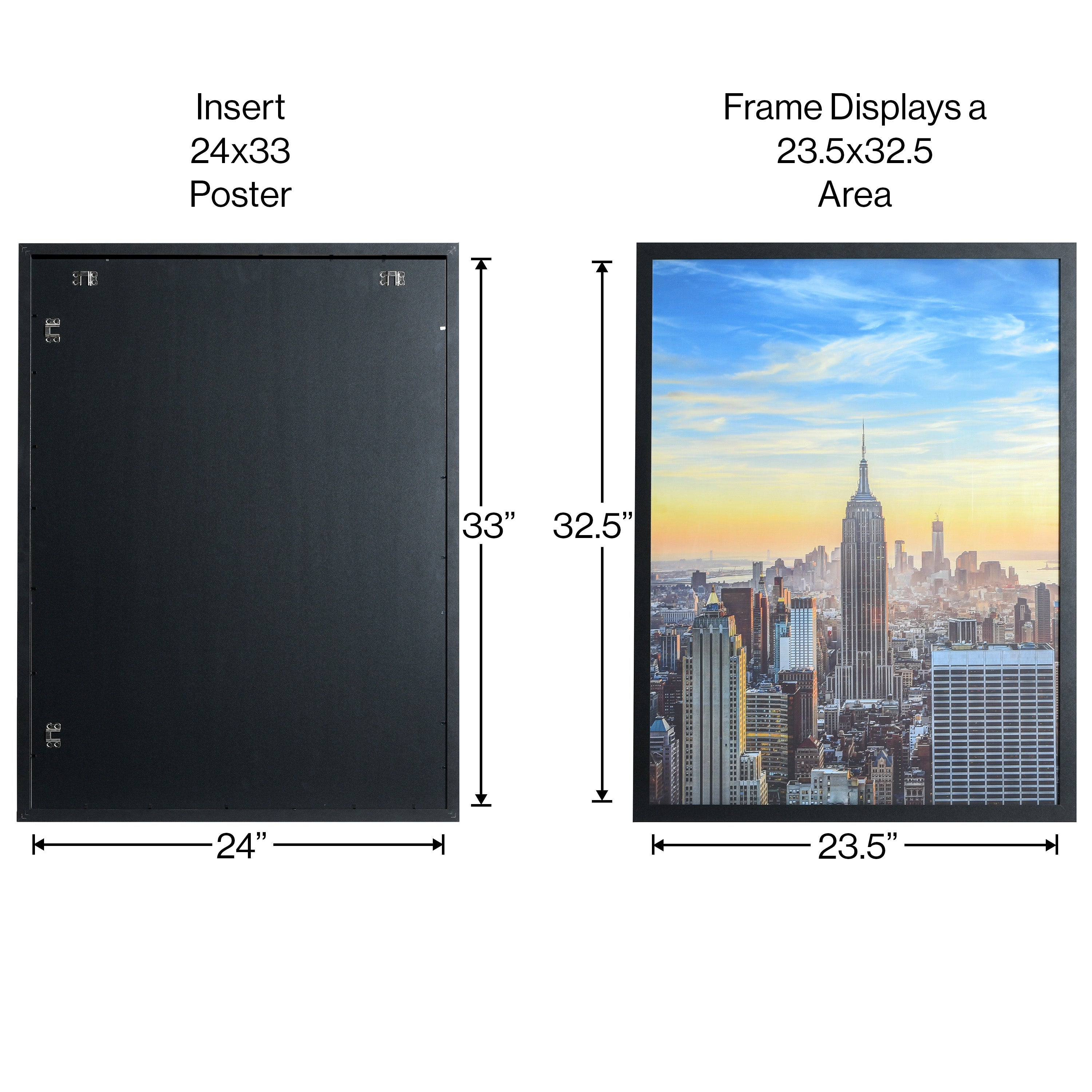 24x33 Black Modern Picture or Poster Frame, 1 inch Wide Border, Acrylic Front