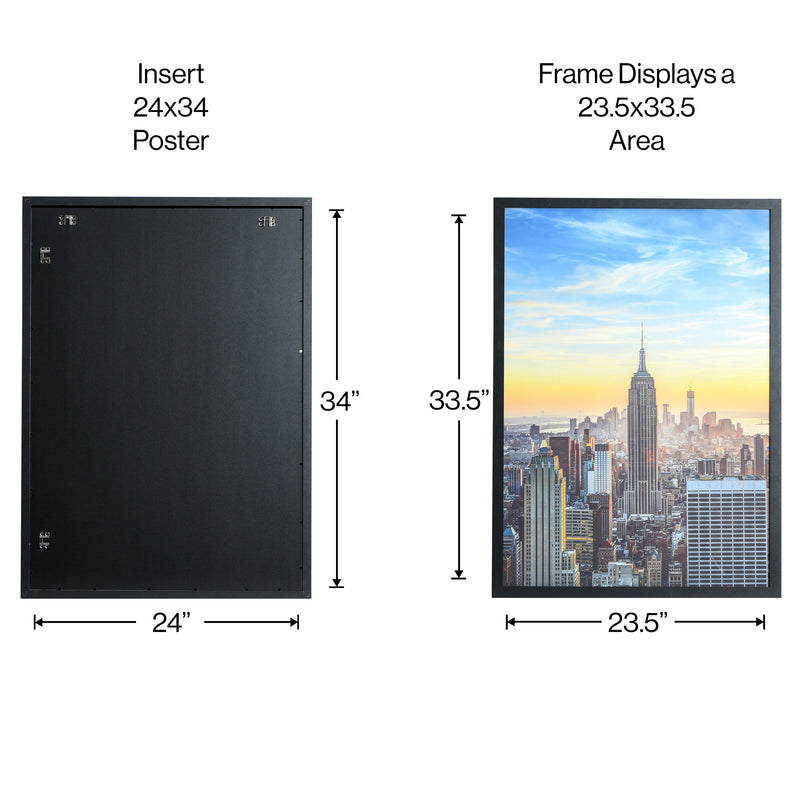 24x34 Modern Picture or Poster Frame, 1 inch Wide Border, Acrylic Front