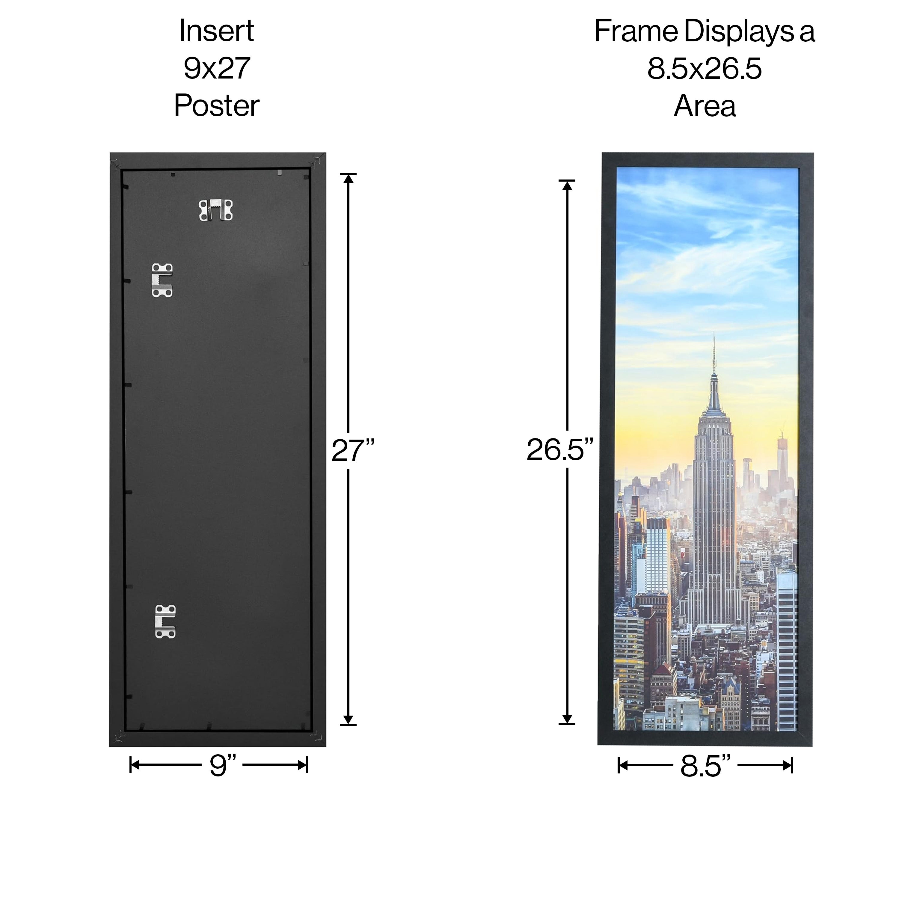 9x27 Black Modern Picture or Poster Frame, 1 inch Wide Border, Acrylic Front