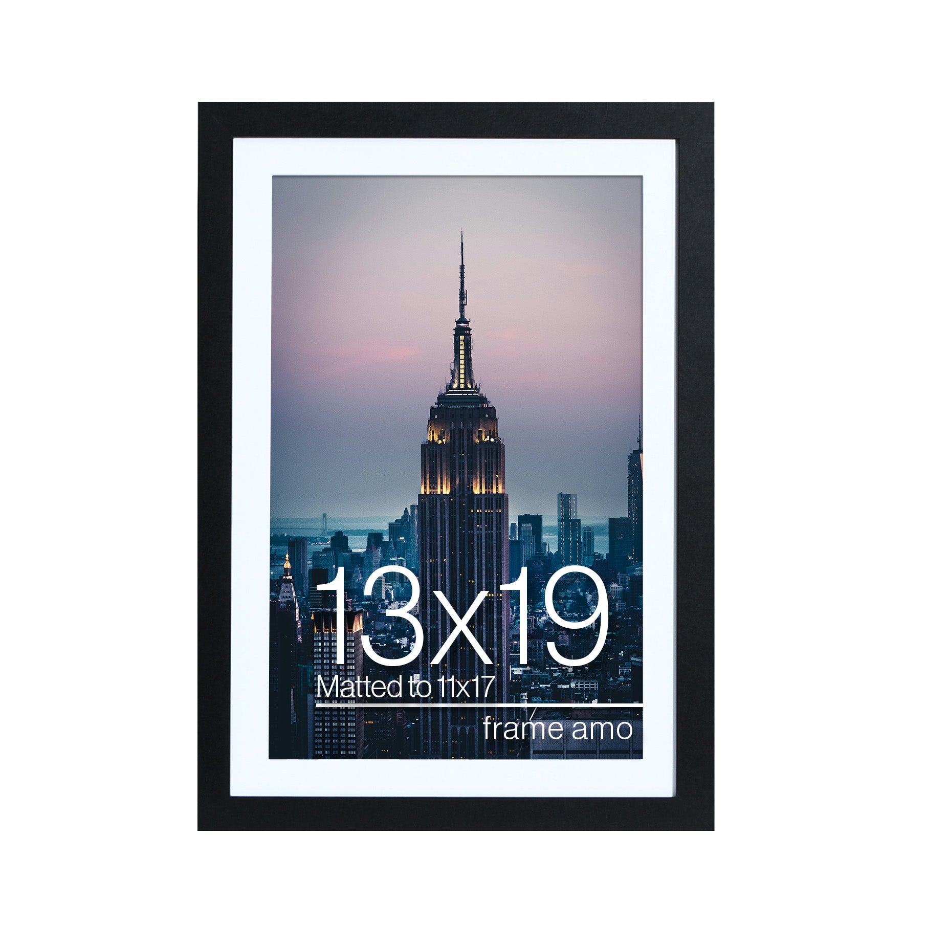 13x19-11x17 Modern Picture Frame, with White Mat, 1 inch Wide Border, Acrylic Front