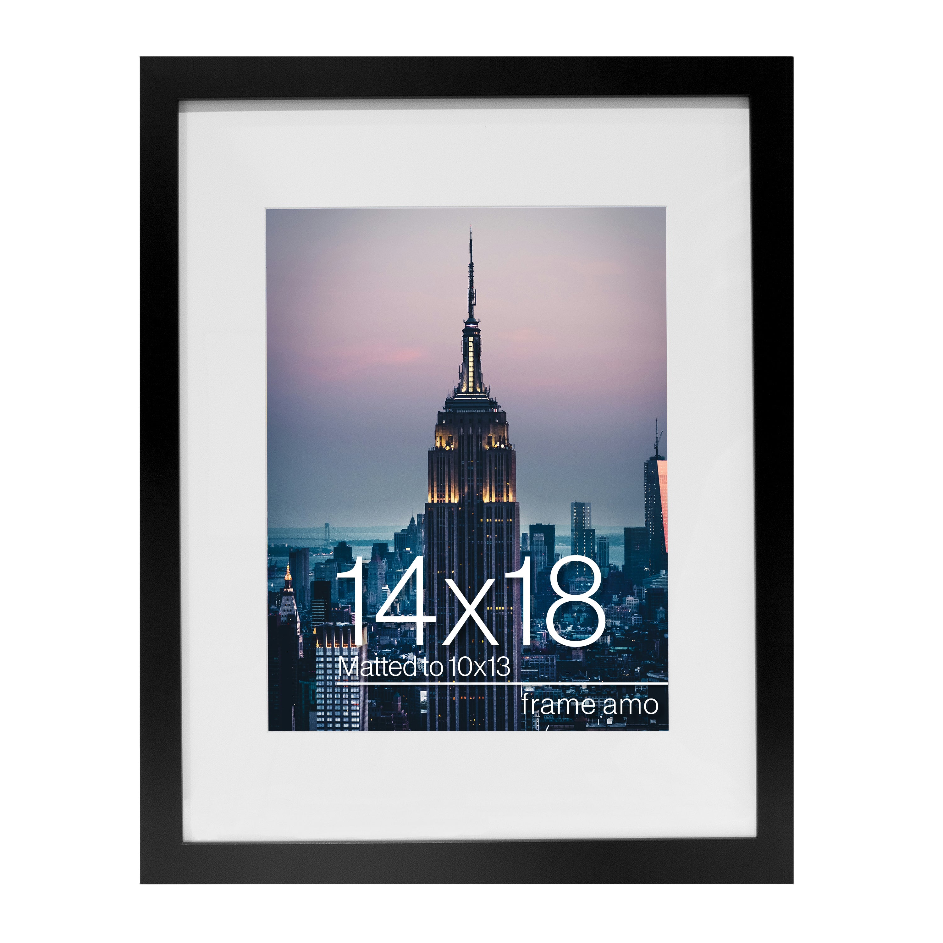 14x18-10x13 Modern Black Picture Frame, with White Mat, 1 inch Wide Border, Acrylic Front