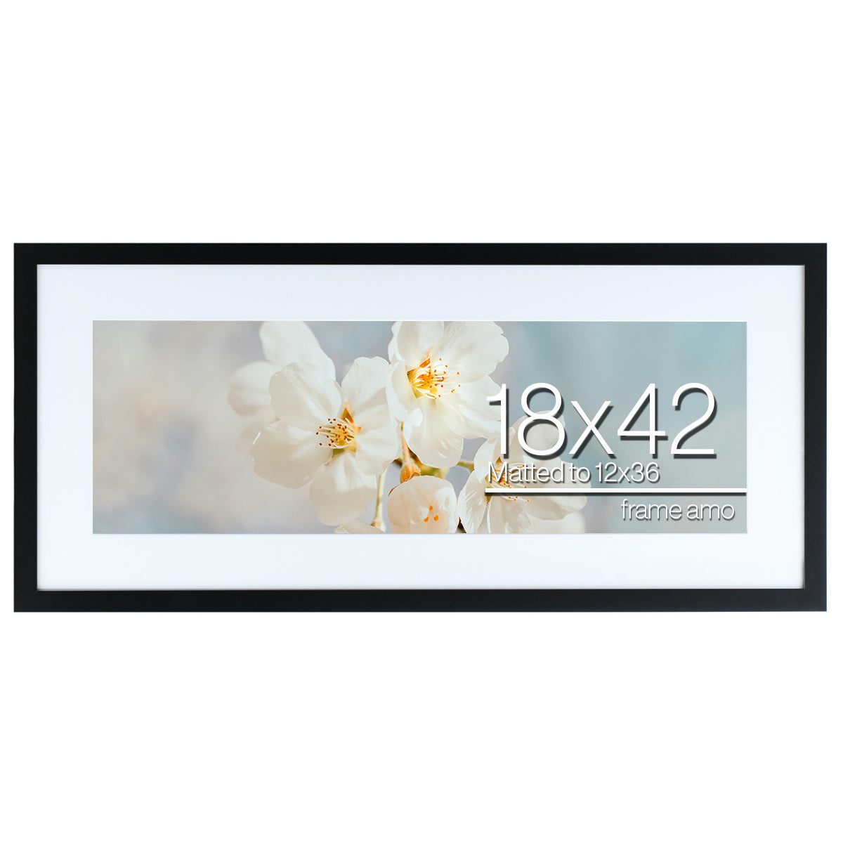 18x42-12x36 Poster Frame with 11.5x35.5 White Mat Opening, 1.25 inch Wide and 1 inch Thick Border, Acrylic Front