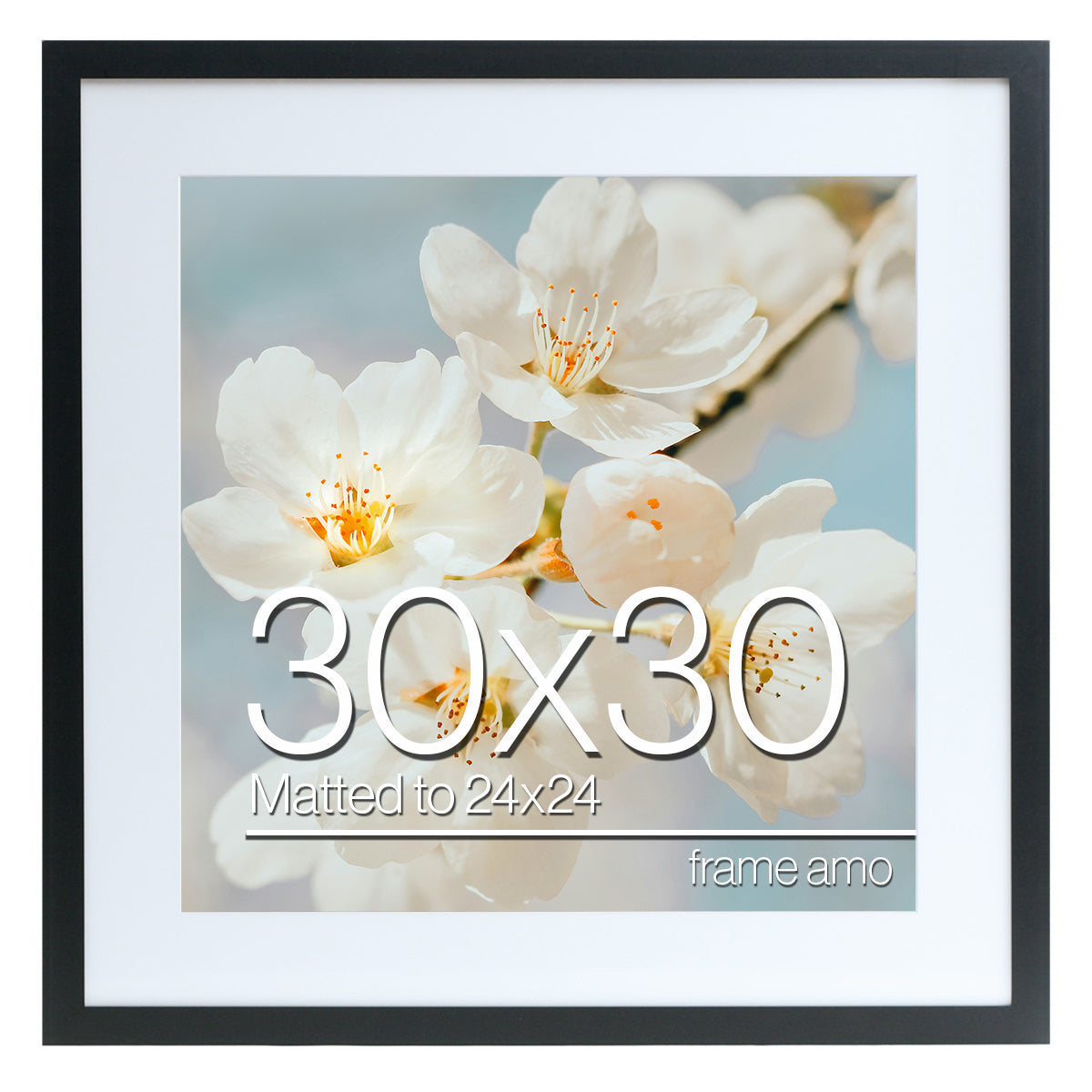 30x30-24x24 Poster Frame with 23.5x23.5 White Mat Opening, 1.25 Inch Wide and 1 Inch Thick Border, Acrylic Front