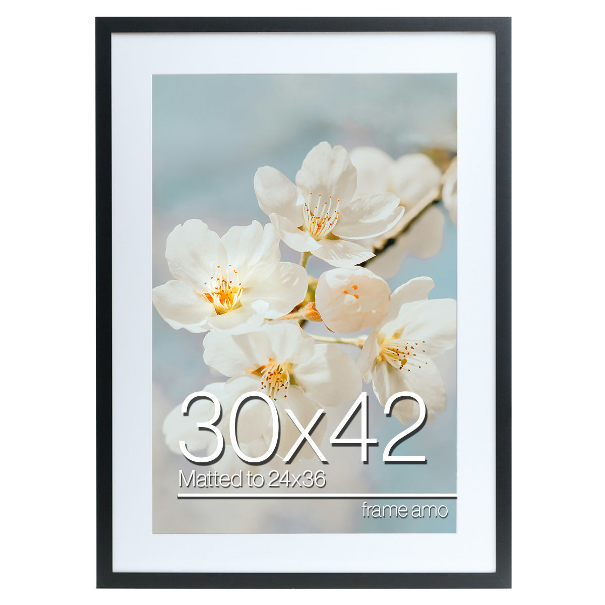 30x42-24x36 Poster Frame with 23.5x35.5 White Mat Opening, 1.25 Inch Wide and 1 Inch Thick Border, Acrylic Front