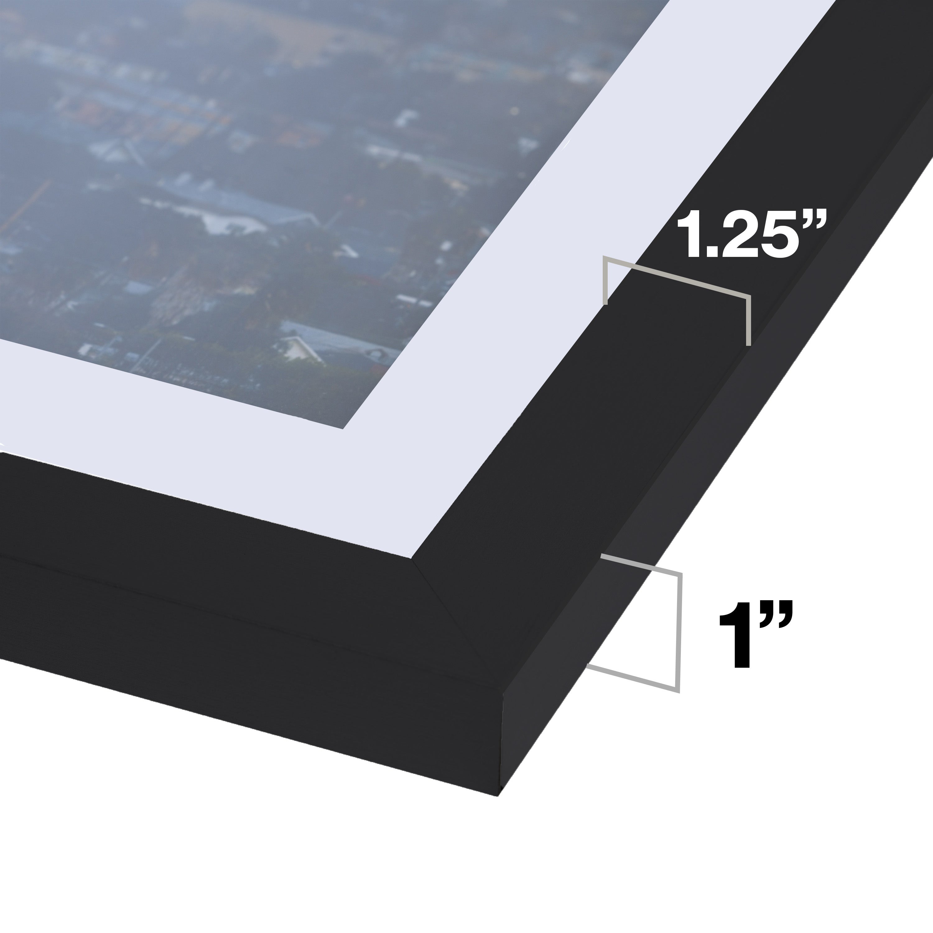 18x42-12x36 Poster Frame with 11.5x35.5 White Mat Opening, 1.25 inch Wide and 1 inch Thick Border, Acrylic Front