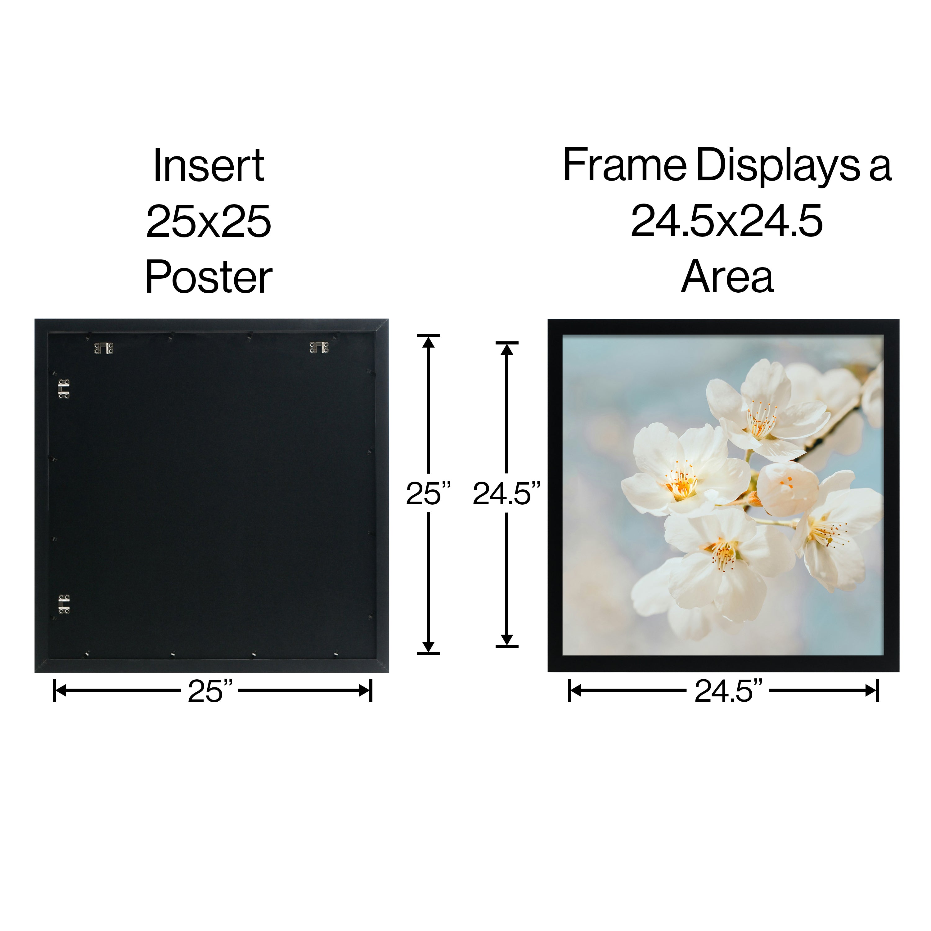 25x25 Modern Poster Frame, 1.25 Inch Wide and 1 Inch Thick Border, Acrylic Front