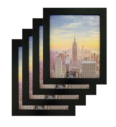Set of 4 Picture Frames in Black Color. One inch wide border frame made of MDF material and many size options