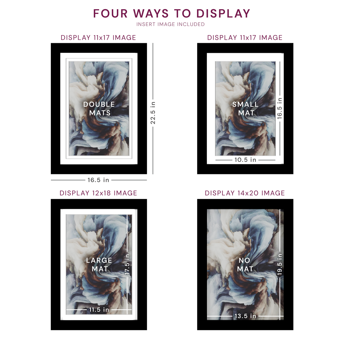 14x20 Wood Frame Double Matted to 12x18 and 11x17 - Glass