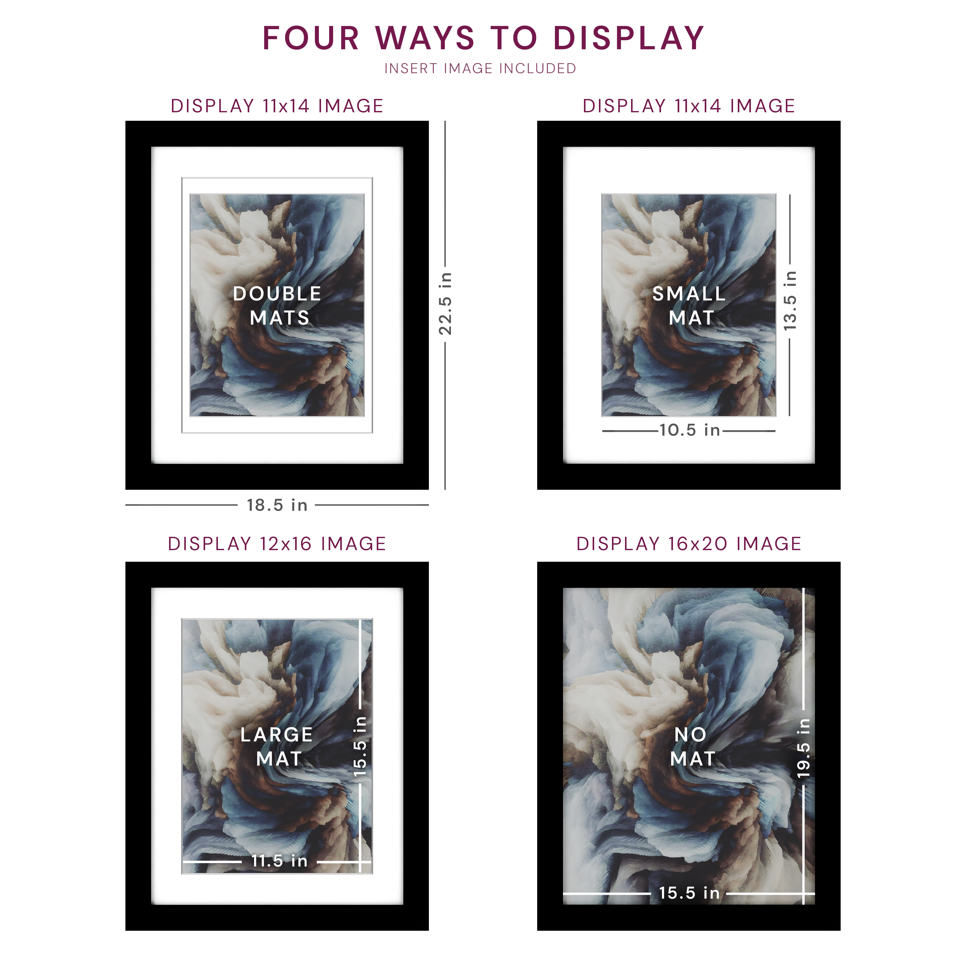 16x20 Wood Frame Double Matted to 12x16 and 11x14 - Glass