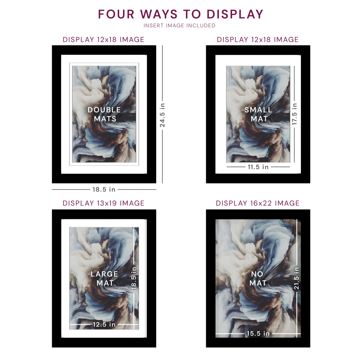 16x22 Wood Frame Double Matted to 13x19 and 12x18 - Glass