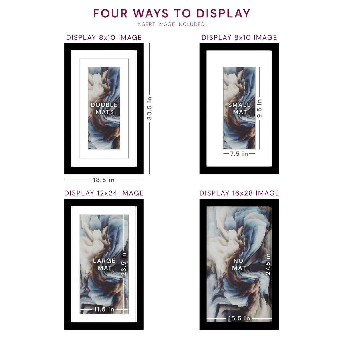 16x28 Wood Frame Double Matted to 12x24 and 8x20 - Glass