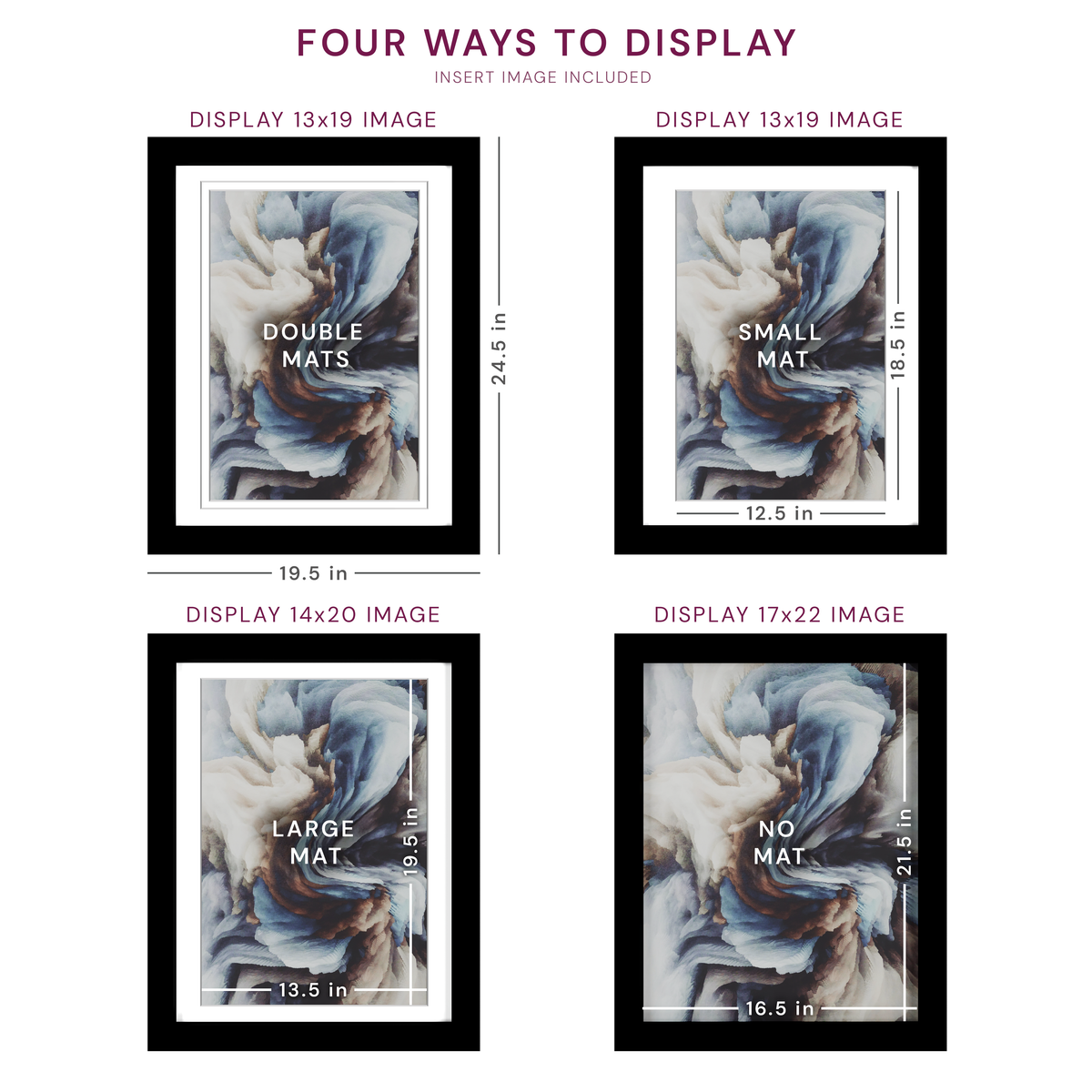 17x22 Wood Frame Double Matted to 14x20 and 13x19 - Glass